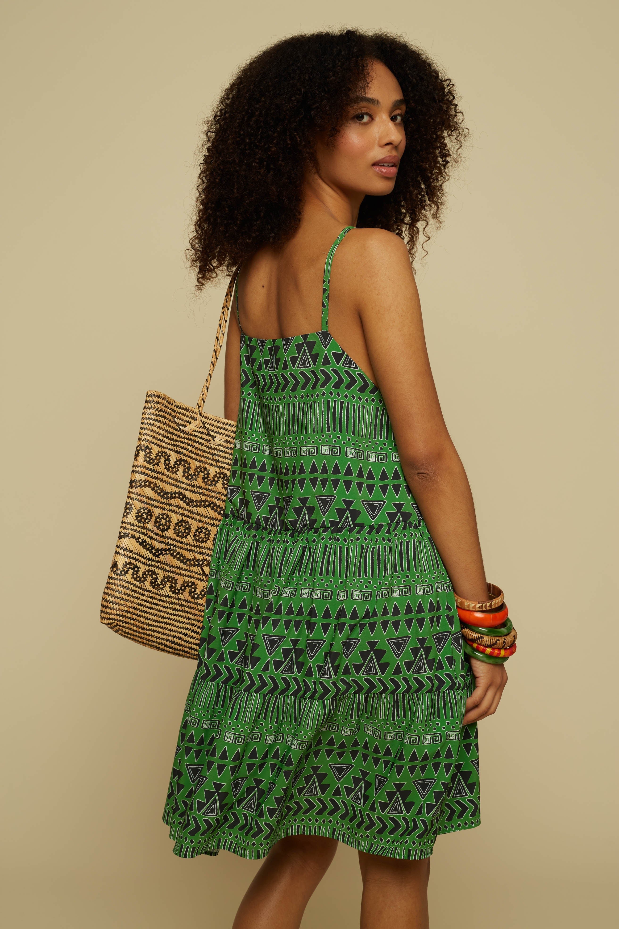 HOMER MINI DRESS (GREEN ABSTRACT GEOMETRY PRINT)