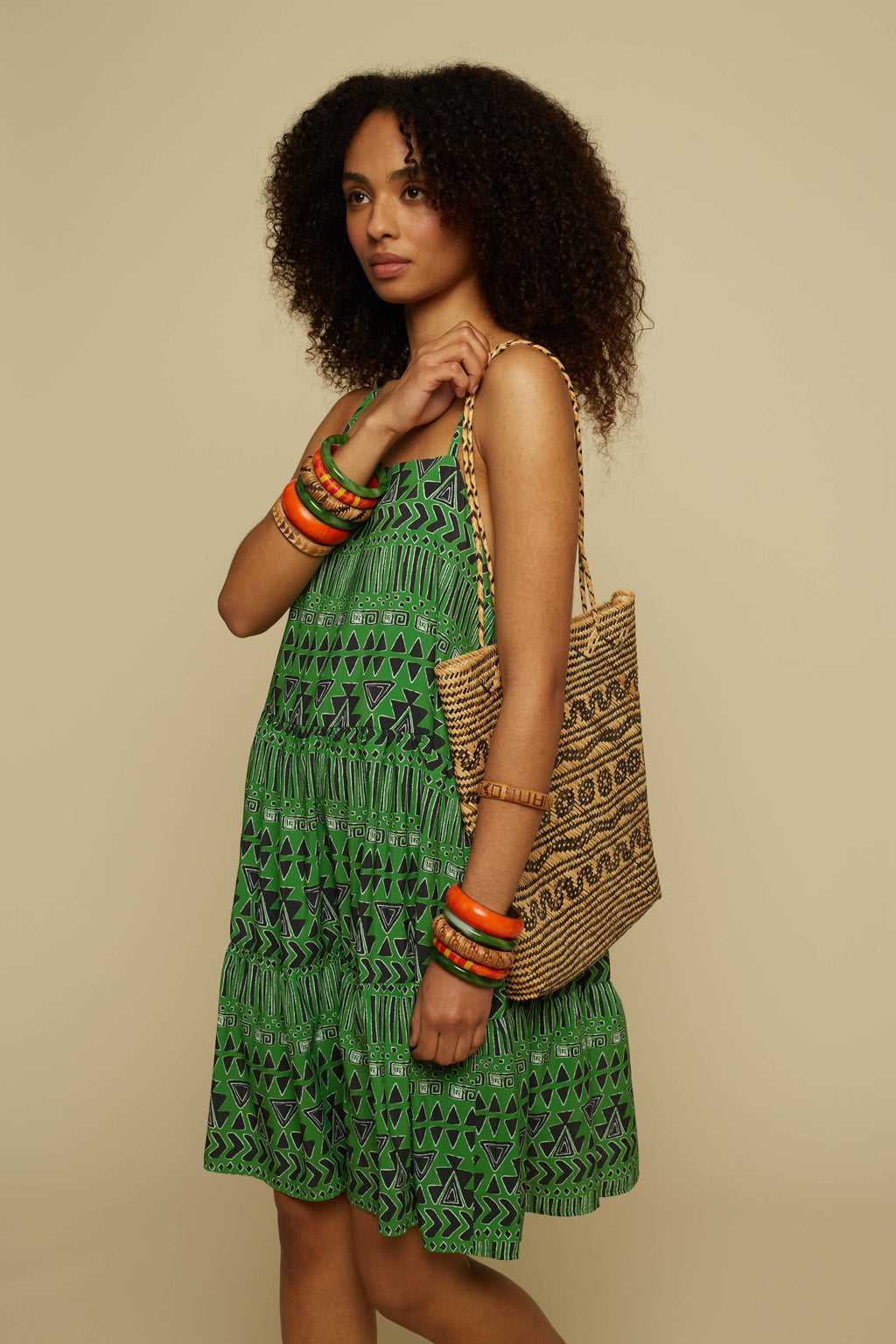 HOMER MINI DRESS (GREEN ABSTRACT GEOMETRY PRINT)