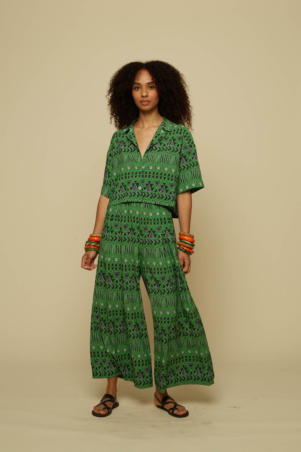 SCHEMA PANTS (GREEN ABSTRACT GEOMETRY PRINT)