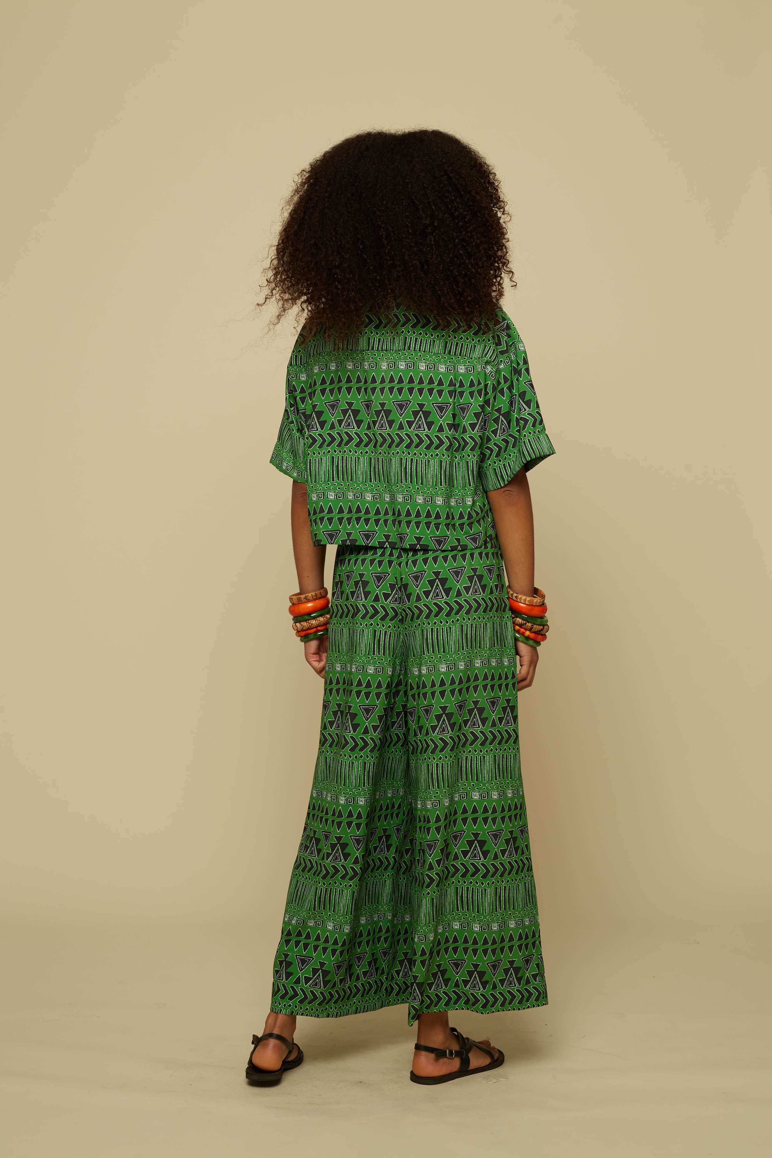 SCHEMA PANTS (GREEN ABSTRACT GEOMETRY PRINT)