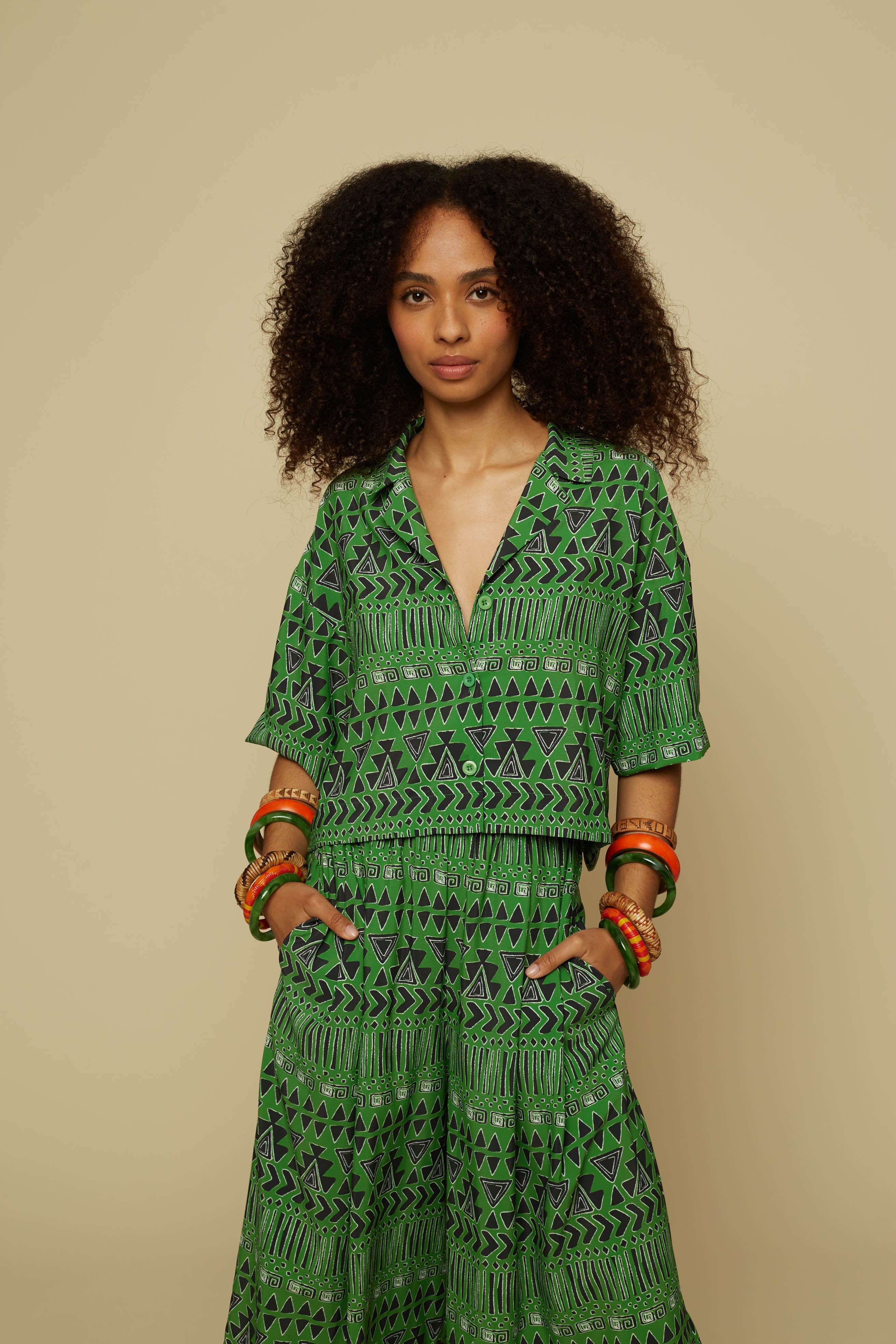 SCHEMA PANTS (GREEN ABSTRACT GEOMETRY PRINT)