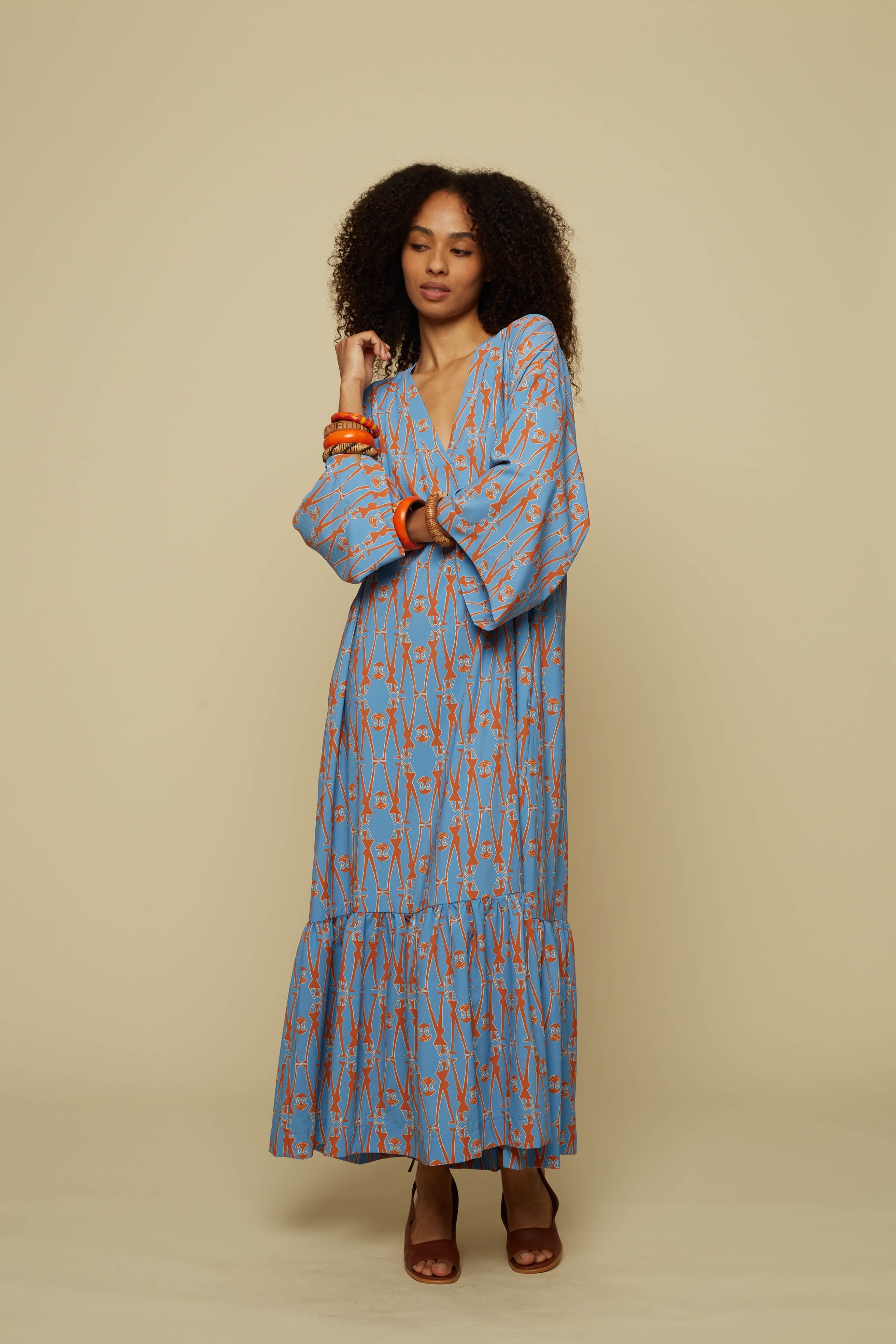 ALOGON MAXI DRESS (BLUE GEO PEOPLE PRINT)
