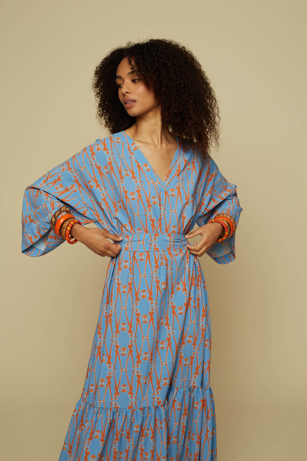 ALOGON MAXI DRESS (BLUE GEO PEOPLE PRINT)