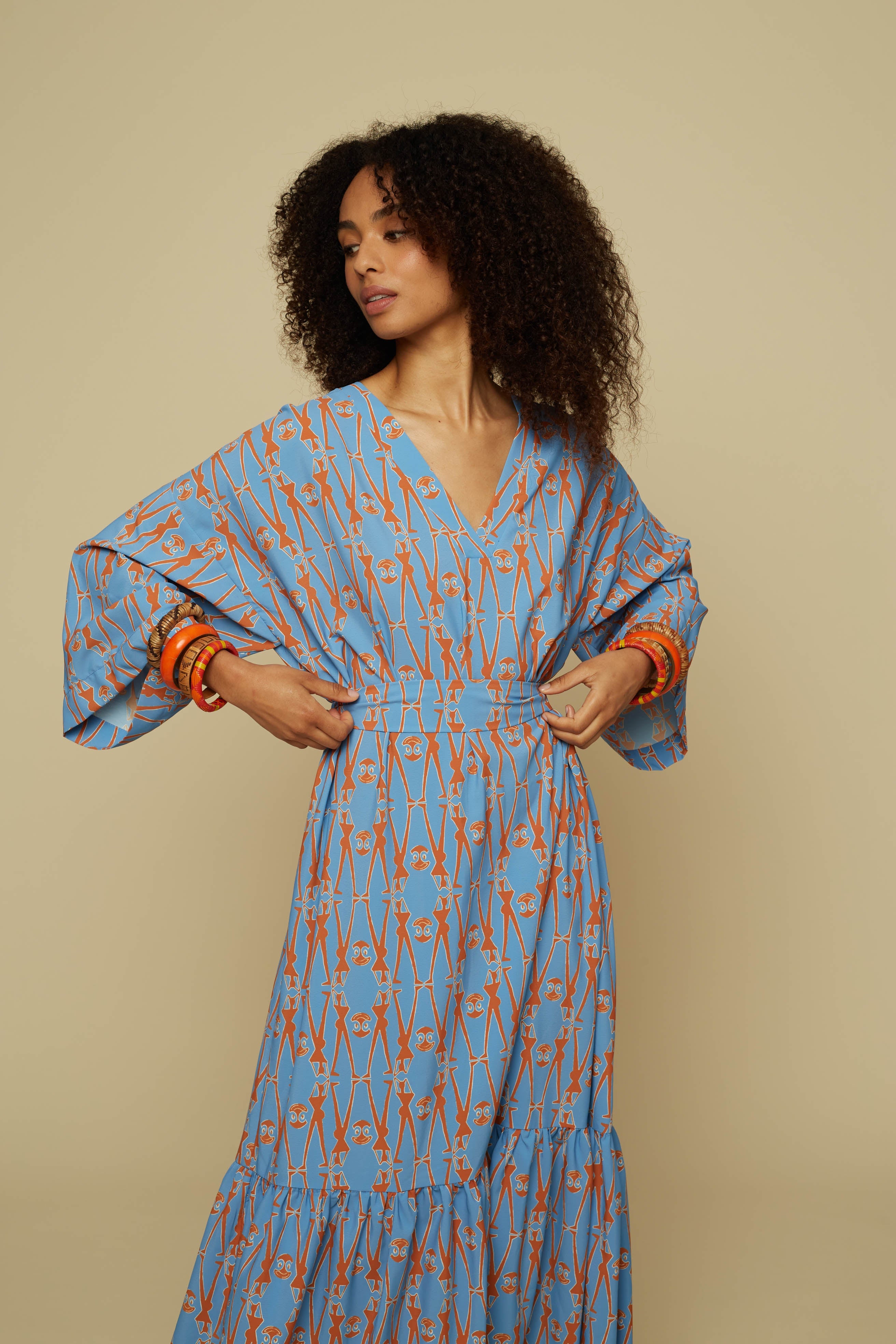 ALOGON MAXI DRESS (BLUE GEO PEOPLE PRINT)