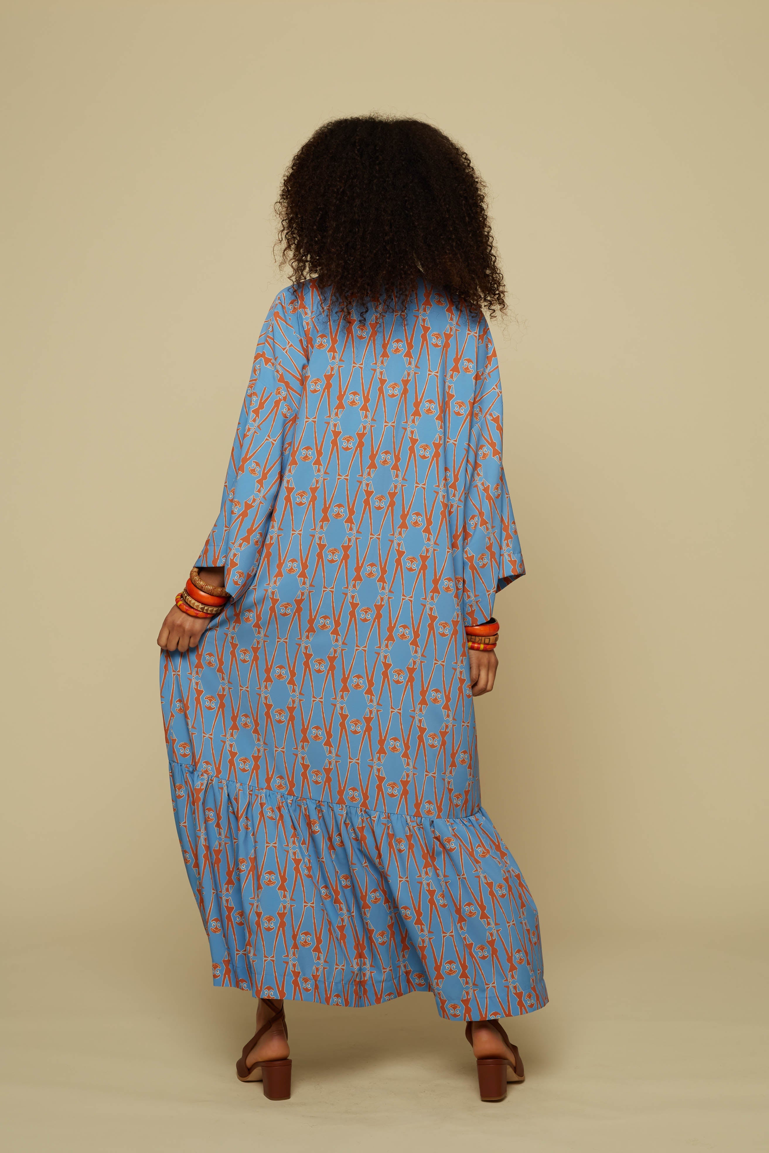 ALOGON MAXI DRESS (BLUE GEO PEOPLE PRINT)