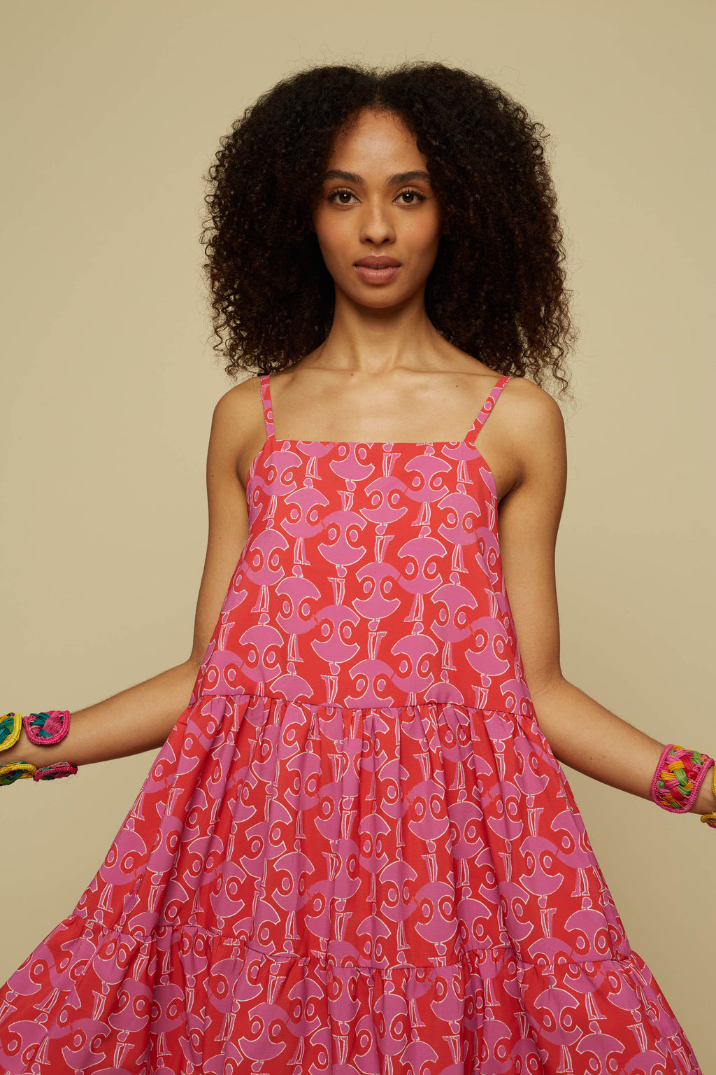 HOMER MINI DRESS (PINK GEO PEOPLE PRINT)