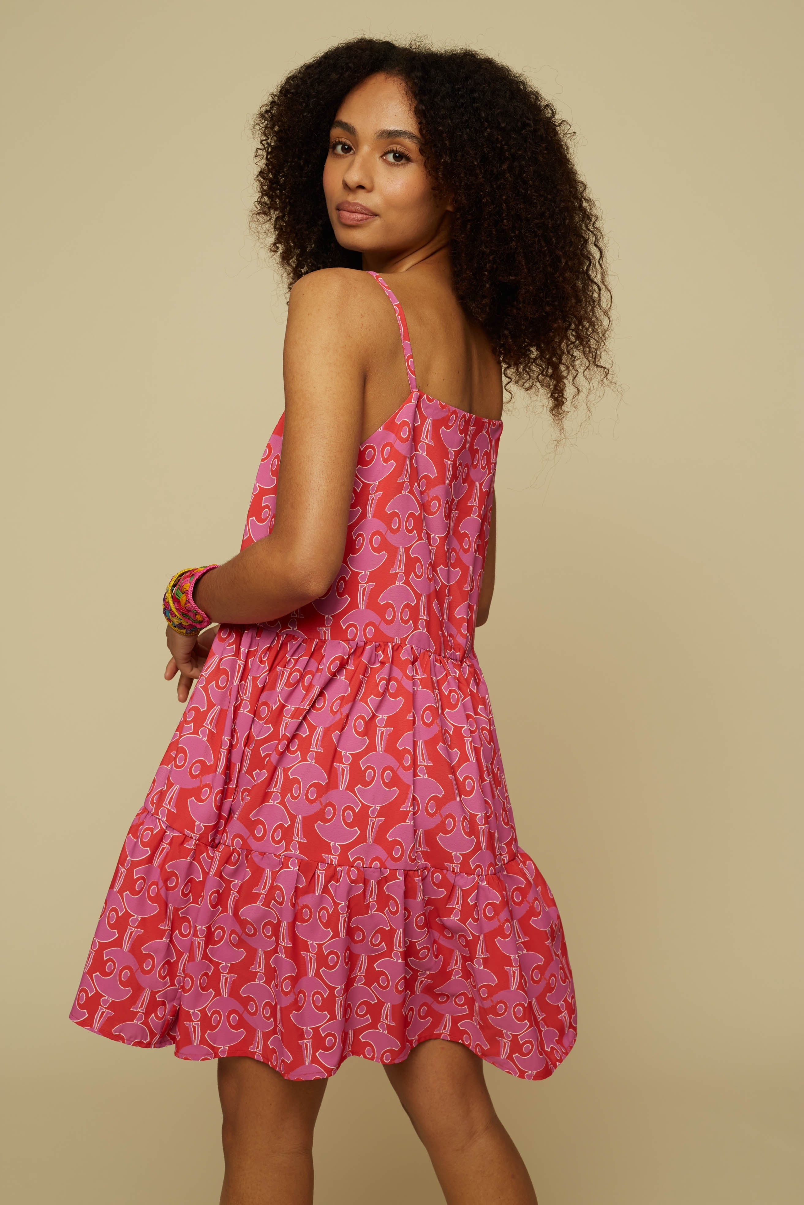 HOMER MINI DRESS (PINK GEO PEOPLE PRINT)