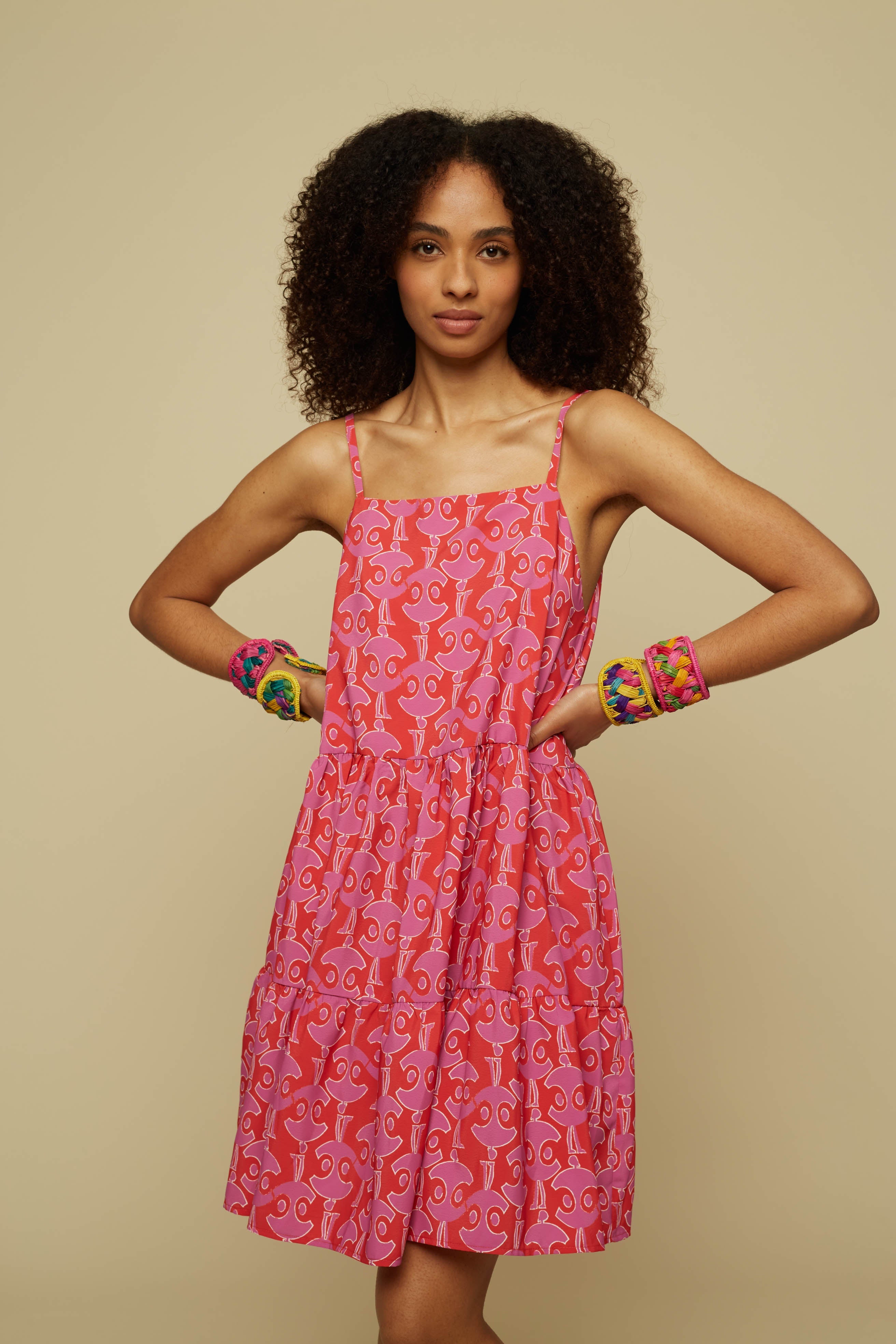 HOMER MINI DRESS (PINK GEO PEOPLE PRINT)