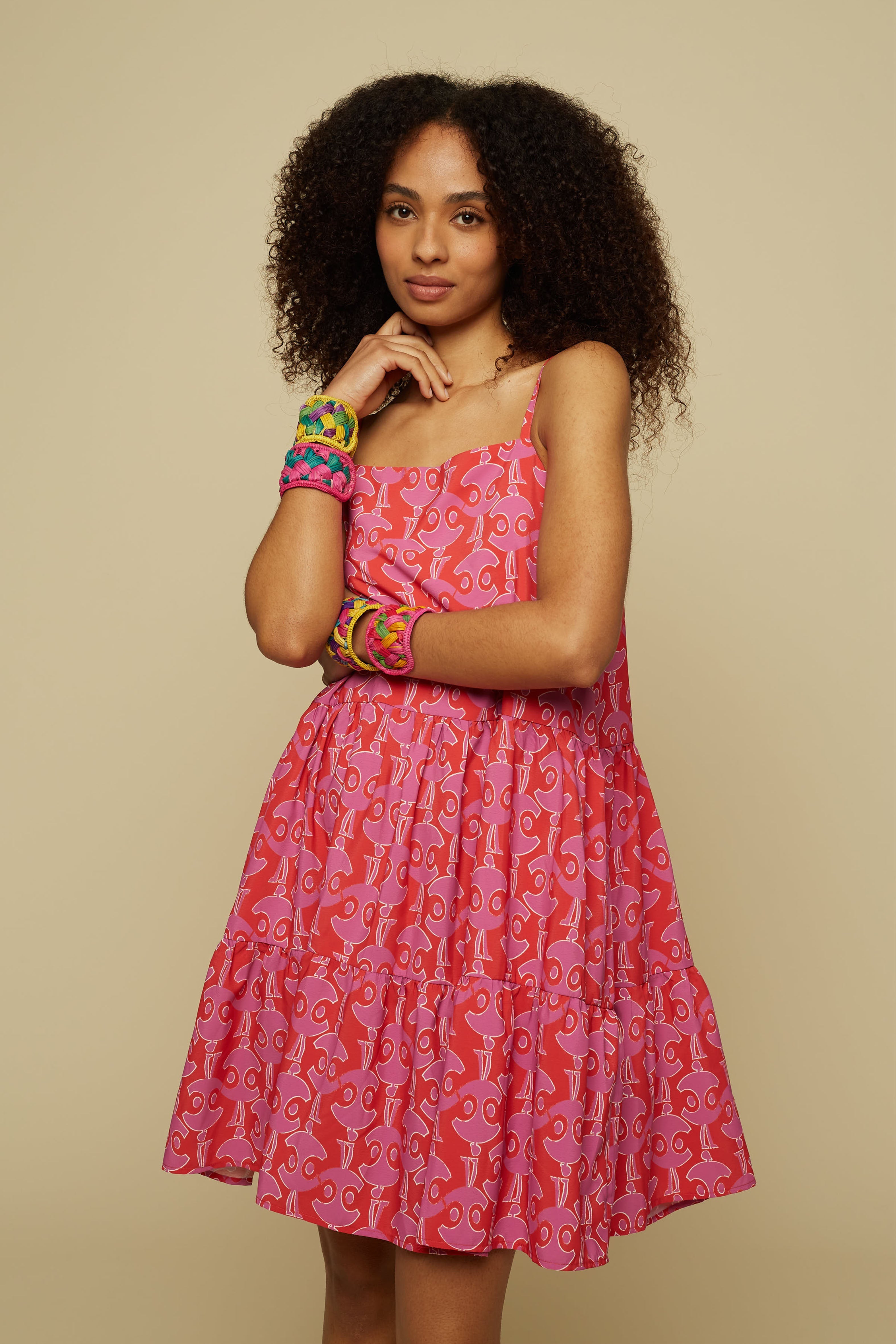HOMER MINI DRESS (PINK GEO PEOPLE PRINT)