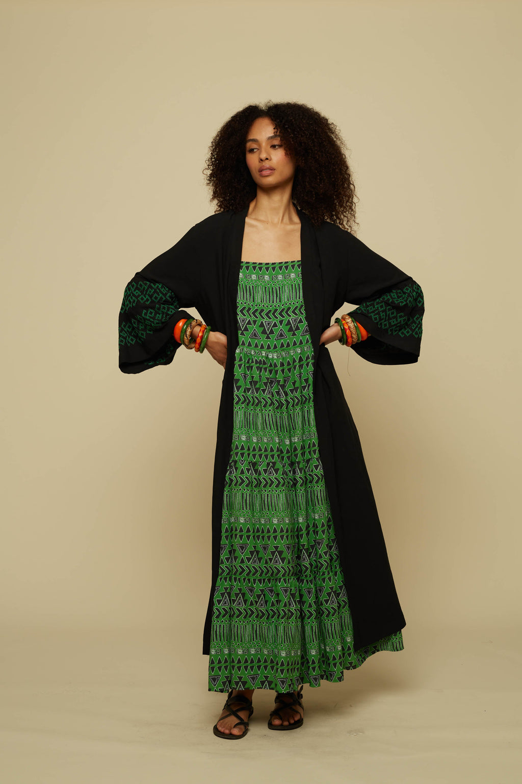 KIMONO ATTICO (BLACK/GREEN EMBROIDERED)
