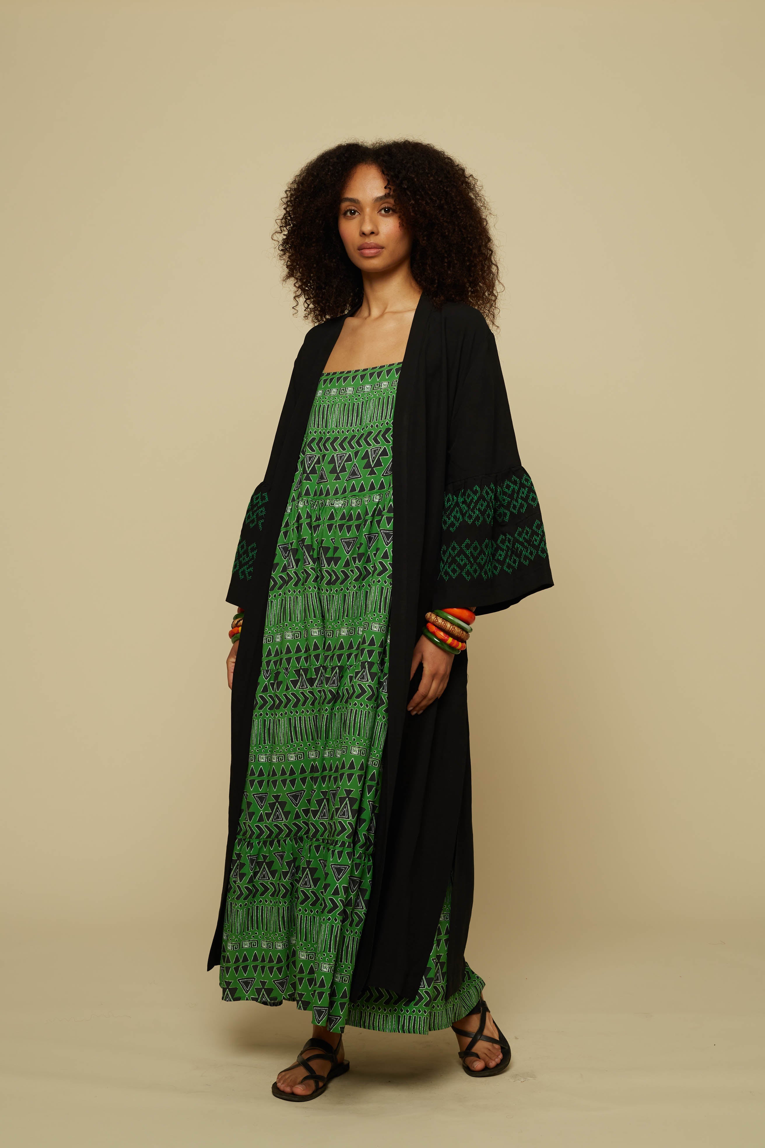 KIMONO ATTICO (BLACK/GREEN EMBROIDERED)