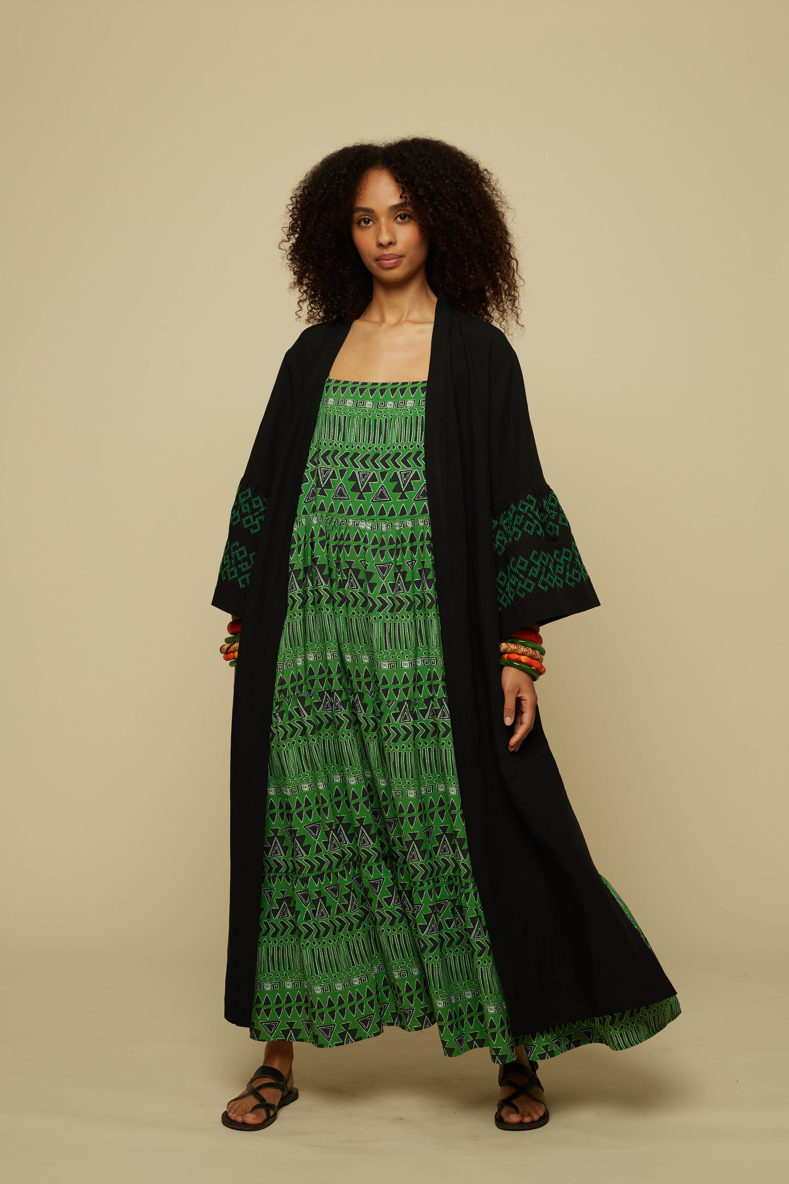 KIMONO ATTICO (BLACK/GREEN EMBROIDERED)