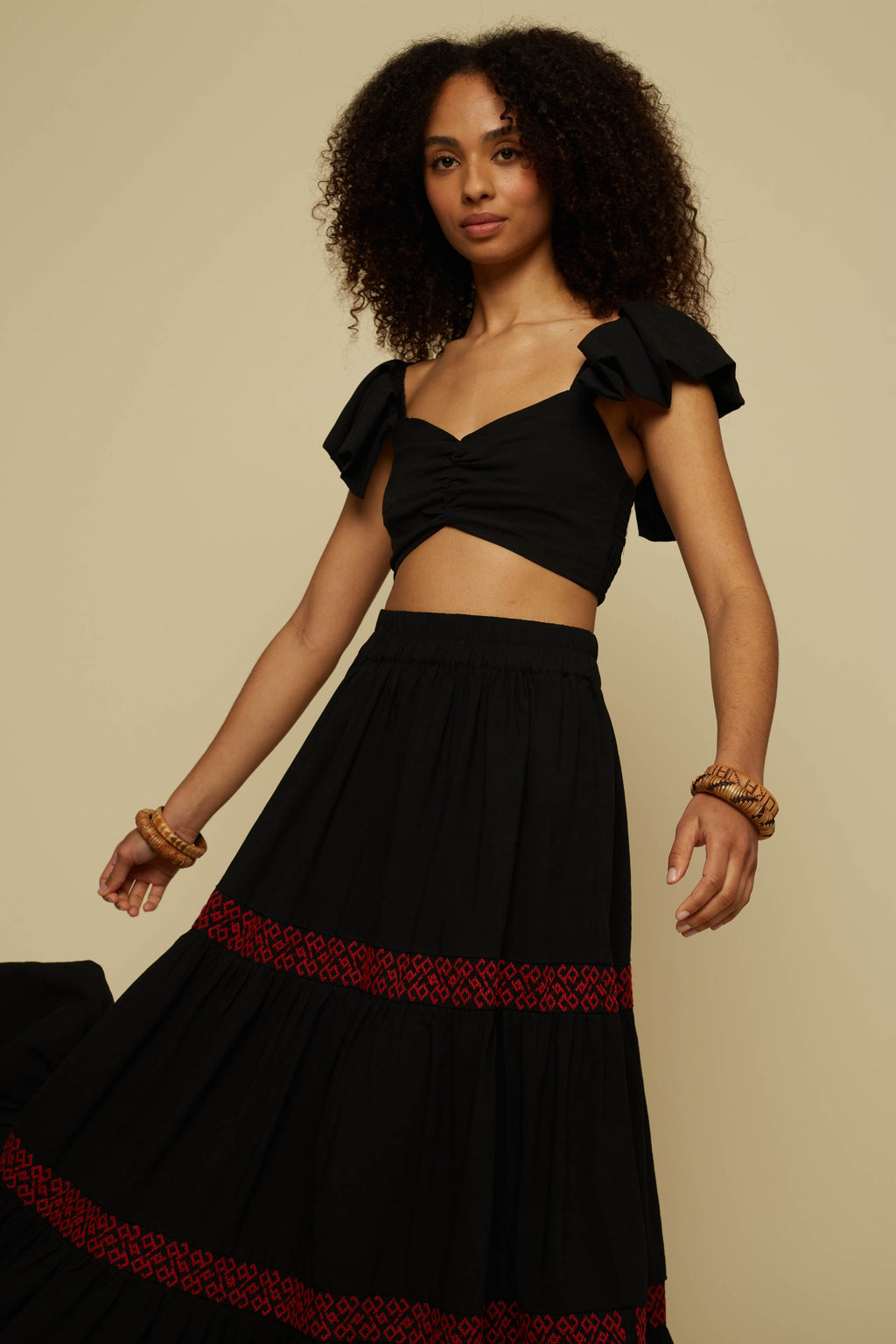 ANATHEMA MAXI SKIRT (BLACK/RED EMBROIDERED)