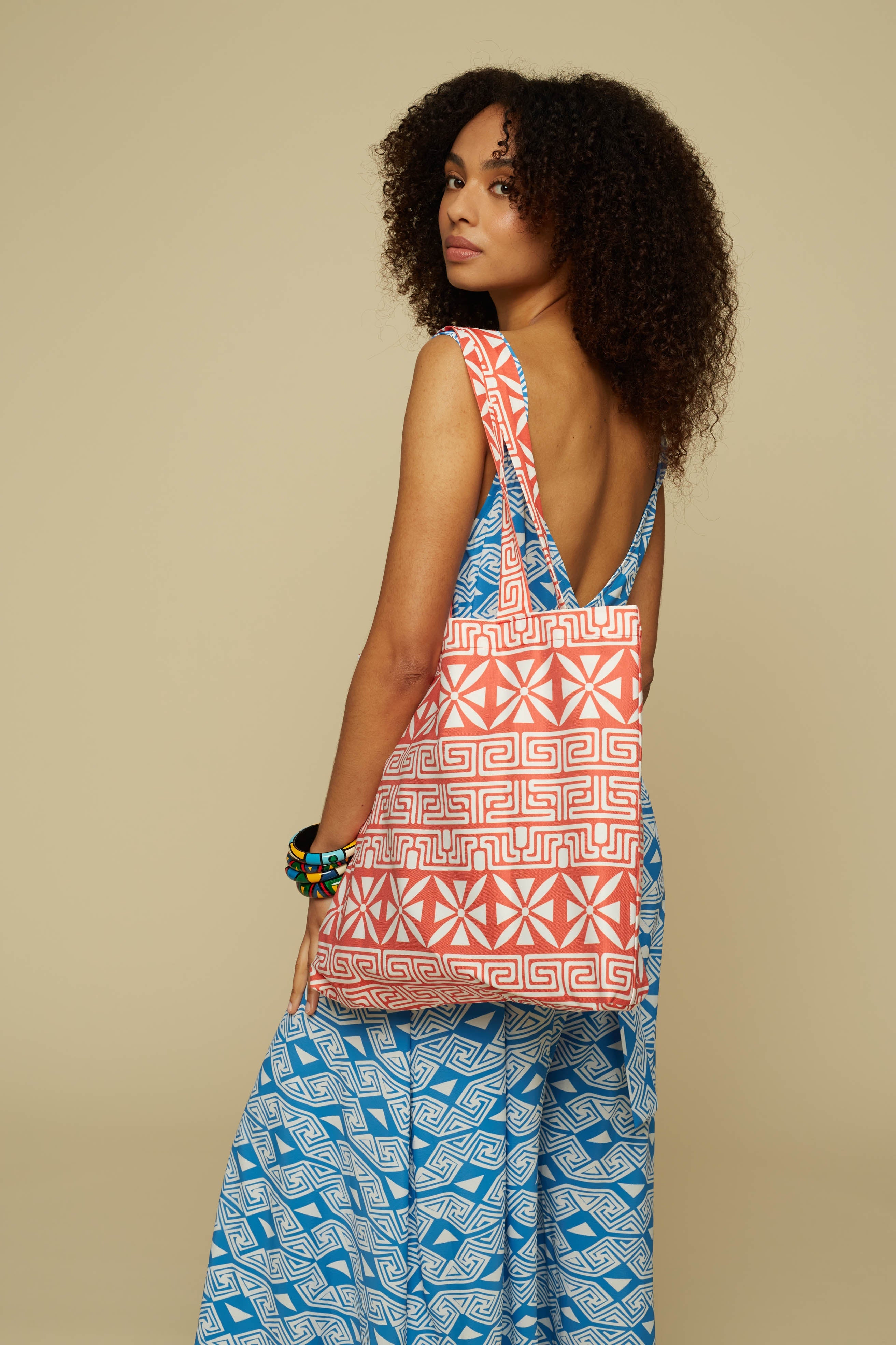 TOTE BAG (RED LABYRINTH&FLOWERS PRINT)