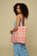 TOTE BAG (RED LABYRINTH&FLOWERS PRINT)