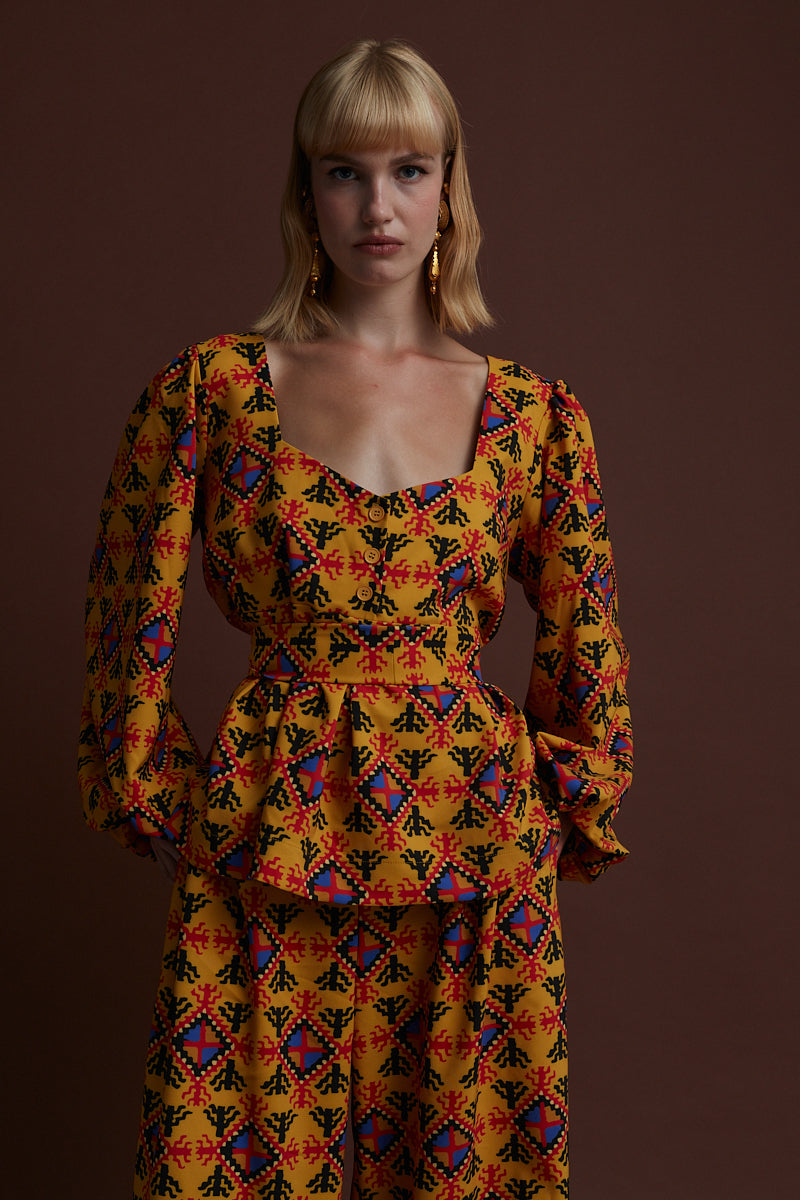NYMFAIO TOP (LECHOVO MUSTARD PRINT)