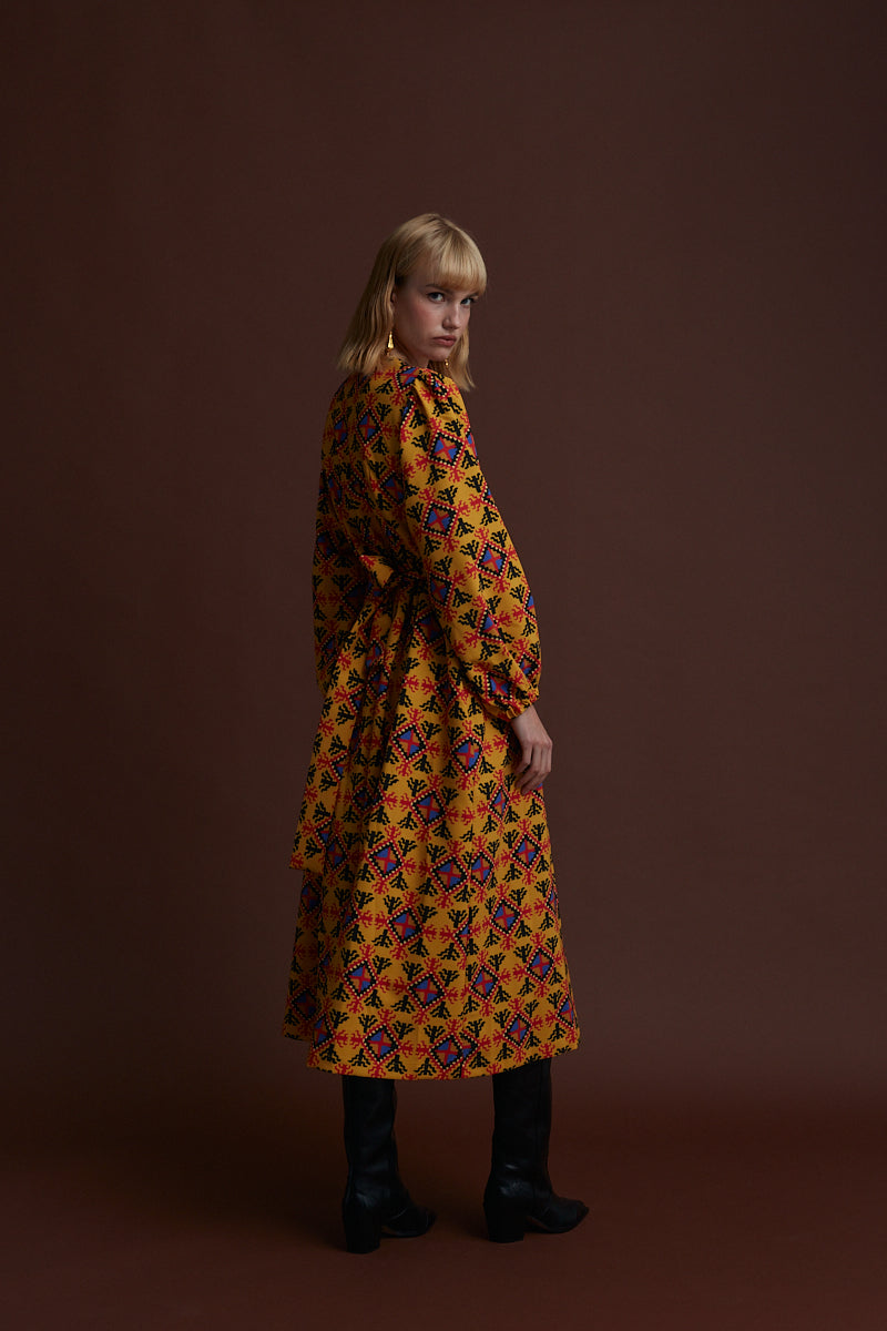 KASTORIA MAXI DRESS (LECHOVO MUSTARD PRINT)