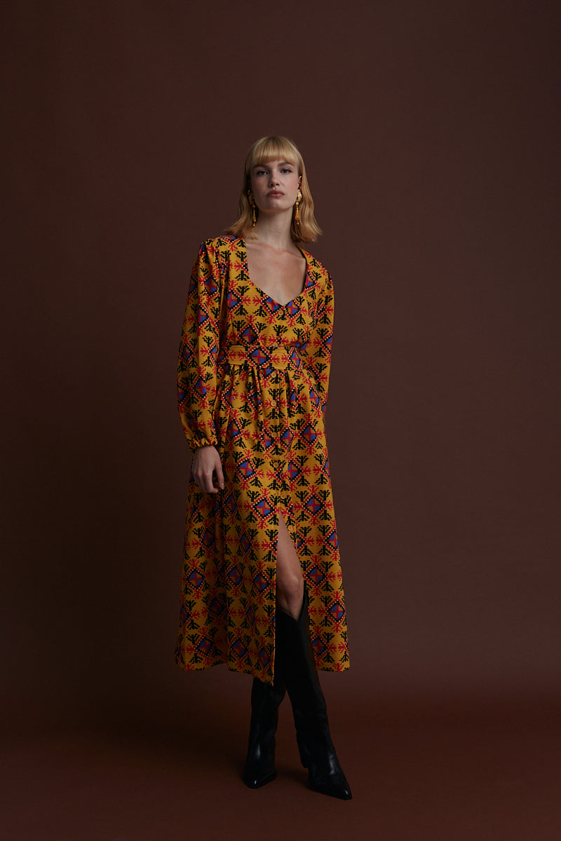 KASTORIA MAXI DRESS (LECHOVO MUSTARD PRINT)