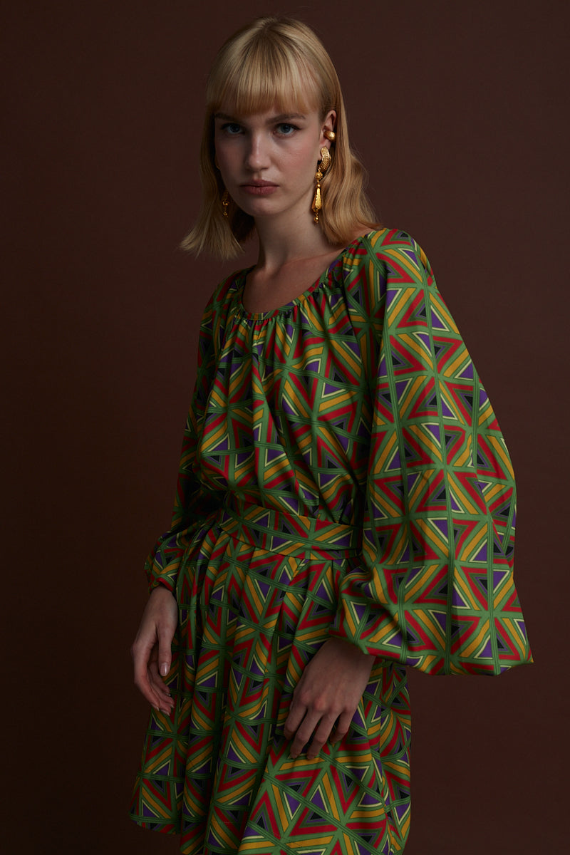 FLORINA MINI DRESS (BOUFI GREEN PRINT)