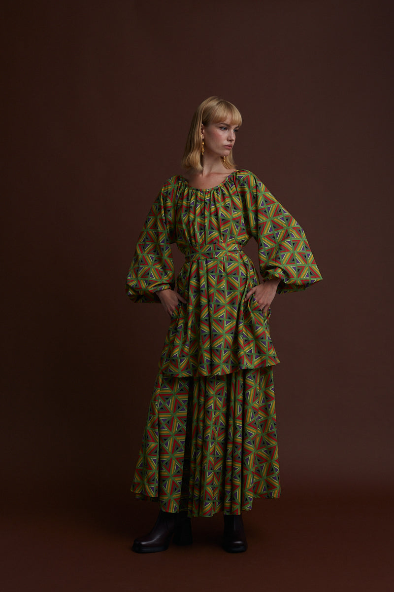 FLORINA MINI DRESS (BOUFI GREEN PRINT)