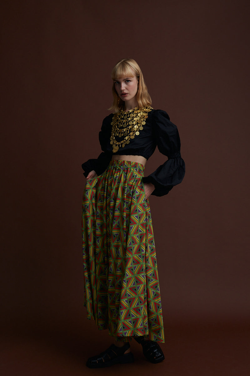 FLORINA MAXI SKIRT (BOUFI GREEN PRINT)