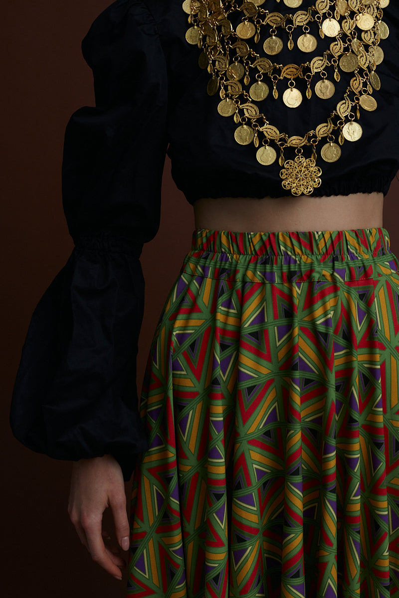 FLORINA MAXI SKIRT (BOUFI GREEN PRINT)