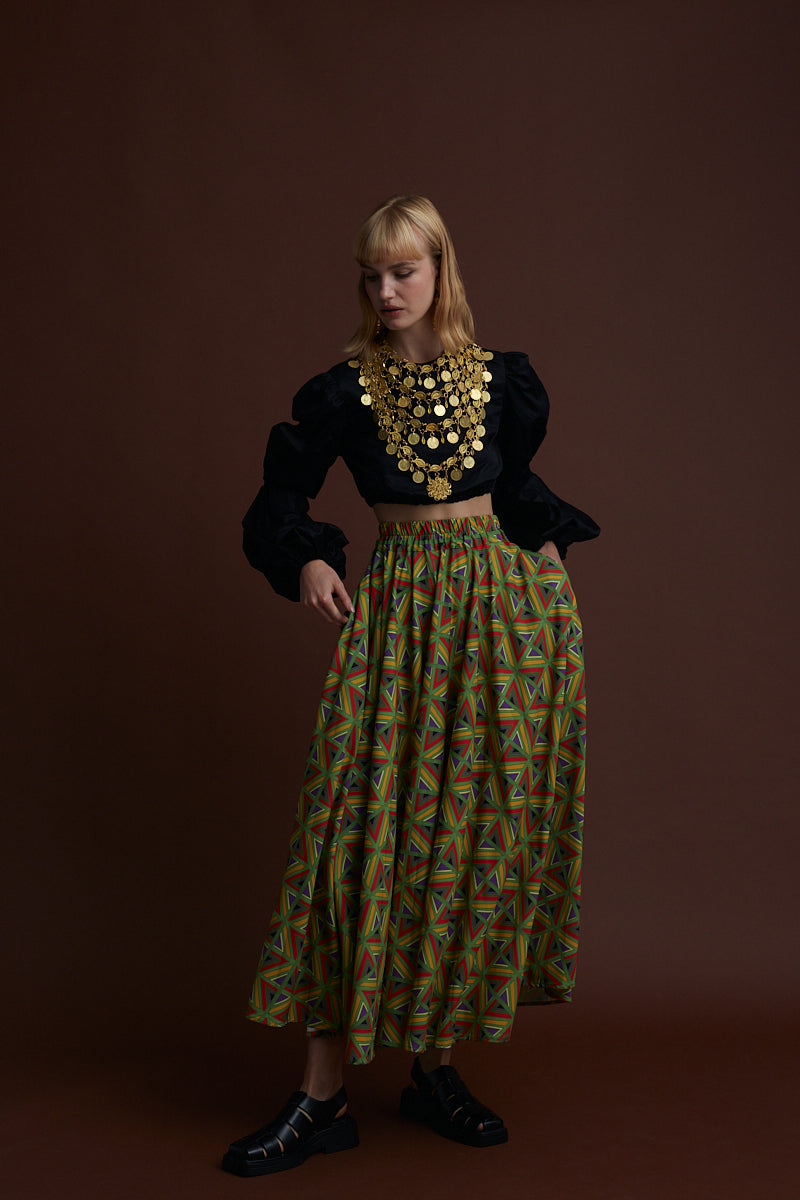 FLORINA MAXI SKIRT (BOUFI GREEN PRINT)