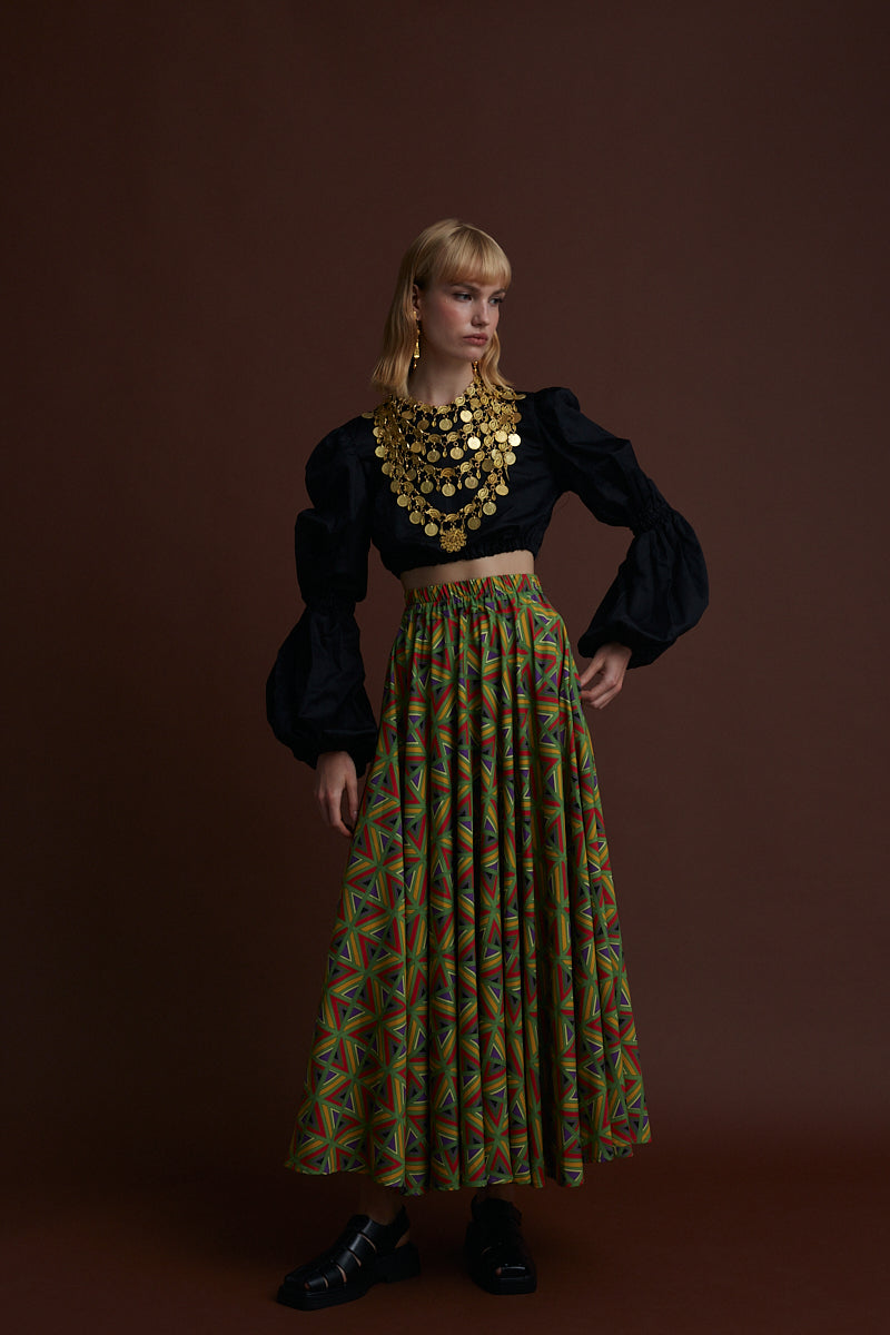 FLORINA MAXI SKIRT (BOUFI GREEN PRINT)