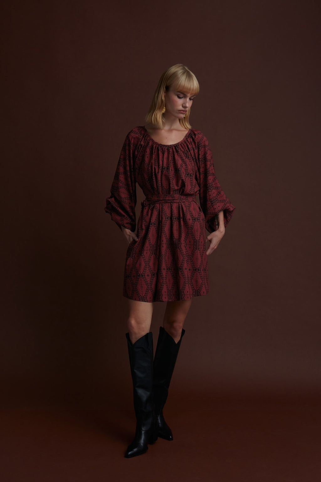 FLORINA MINI DRESS (FOUTA BLACK/RED PRINT)