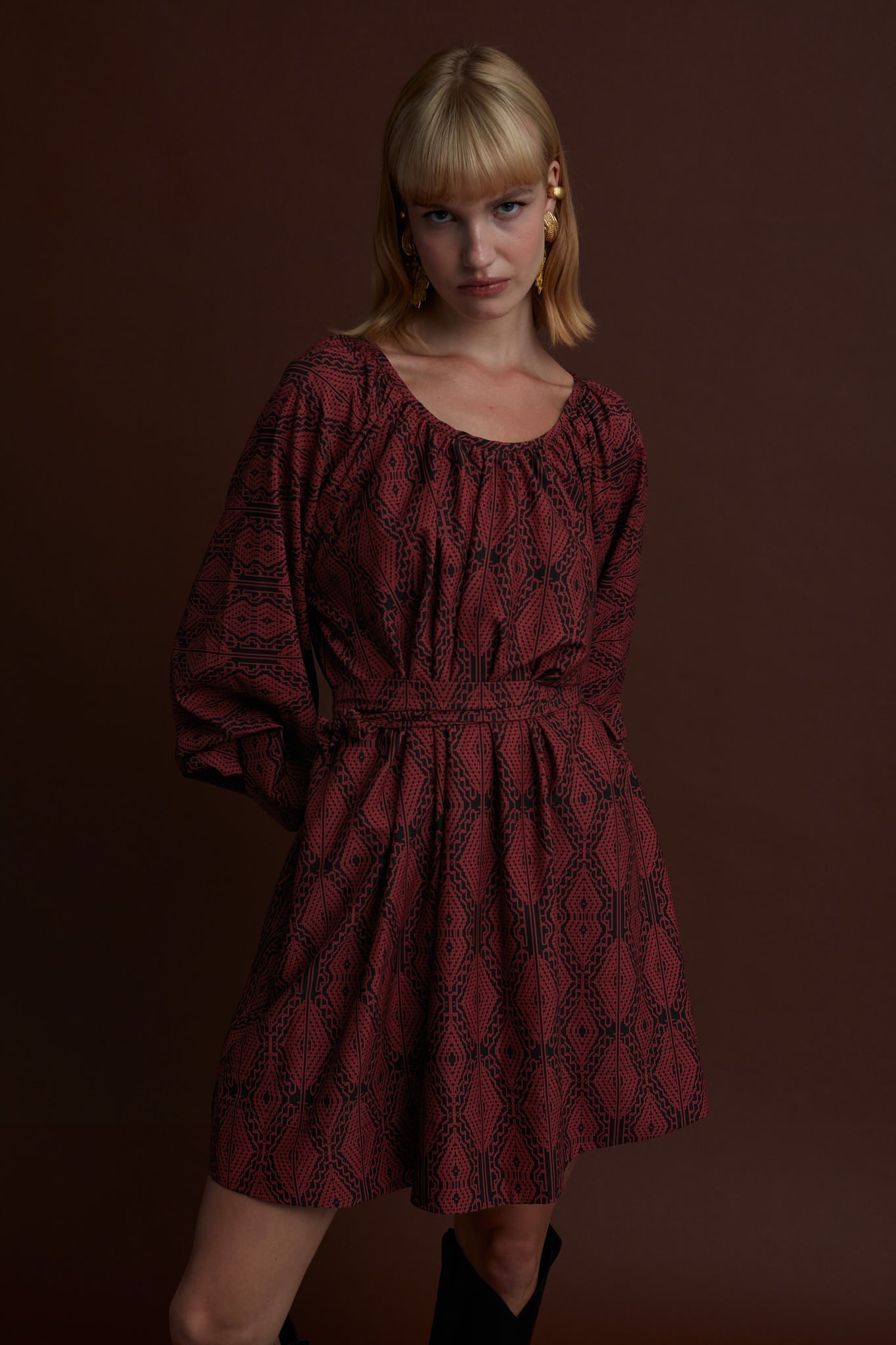 FLORINA MINI DRESS (FOUTA BLACK/RED PRINT)