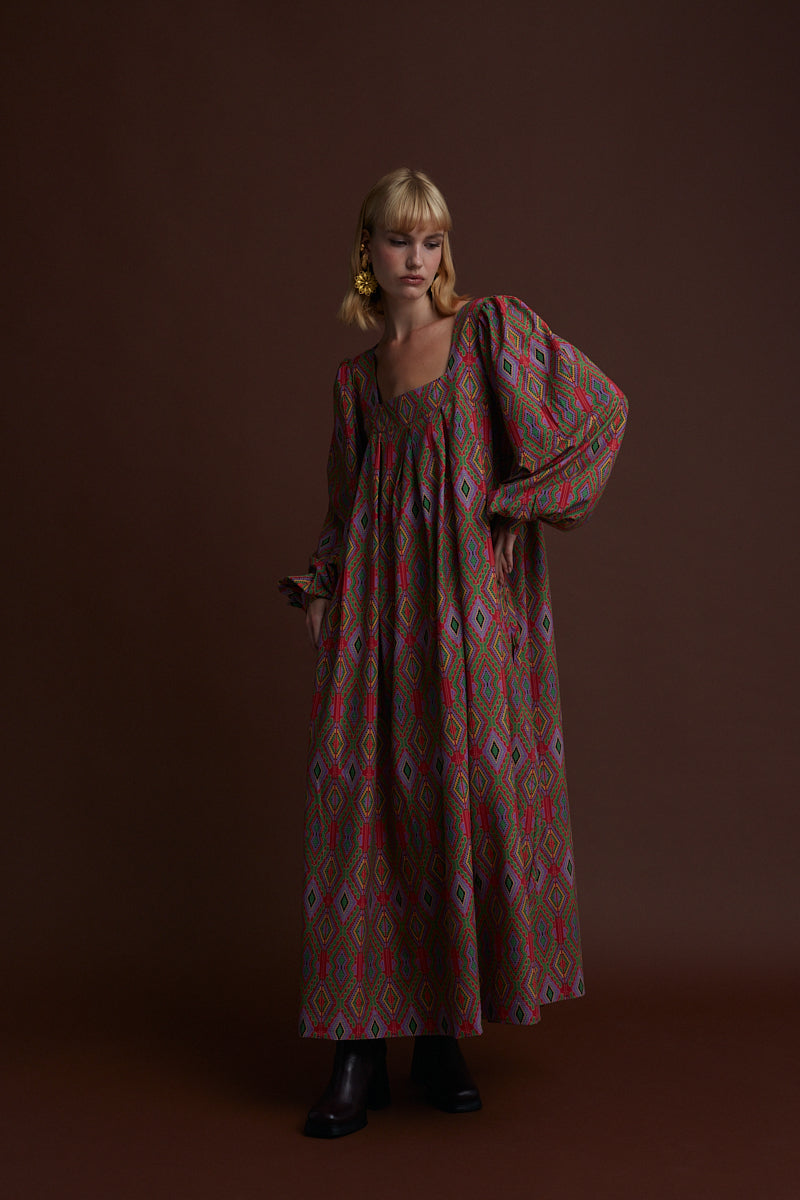 ACHILLEION MAXI DRESS (FOUTA RED PRINT)