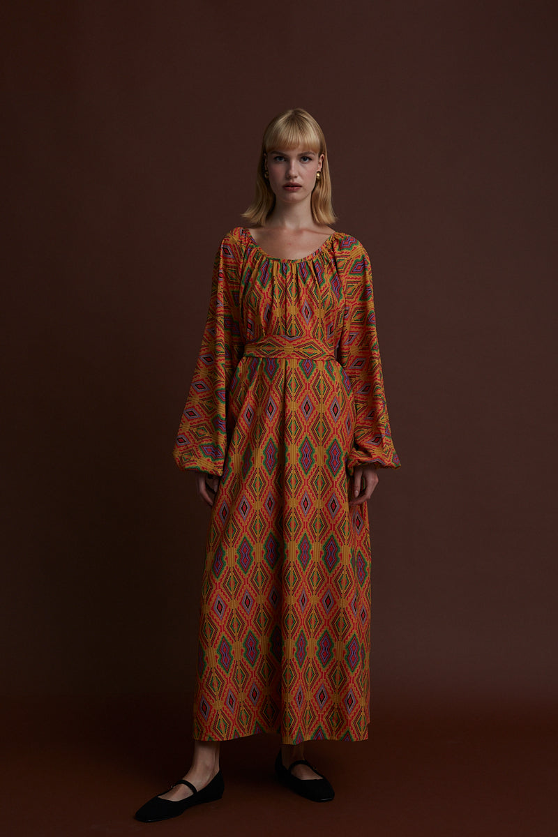 FLORINA MAXI DRESS (FOUTA MUSTARD PRINT)