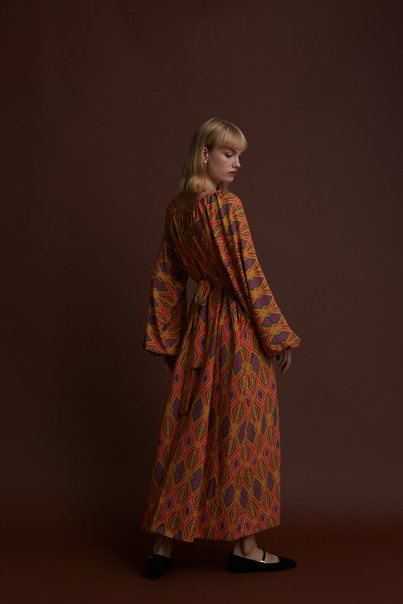 FLORINA MAXI DRESS (FOUTA MUSTARD PRINT)