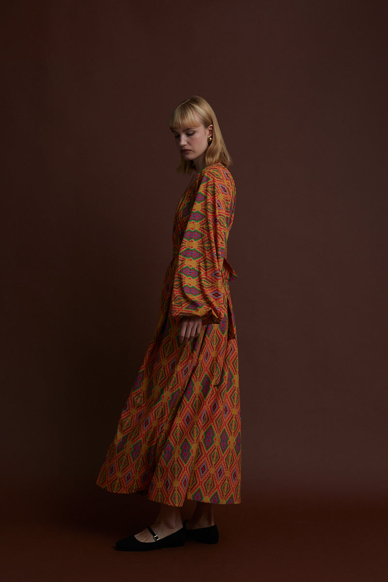 FLORINA MAXI DRESS (FOUTA MUSTARD PRINT)