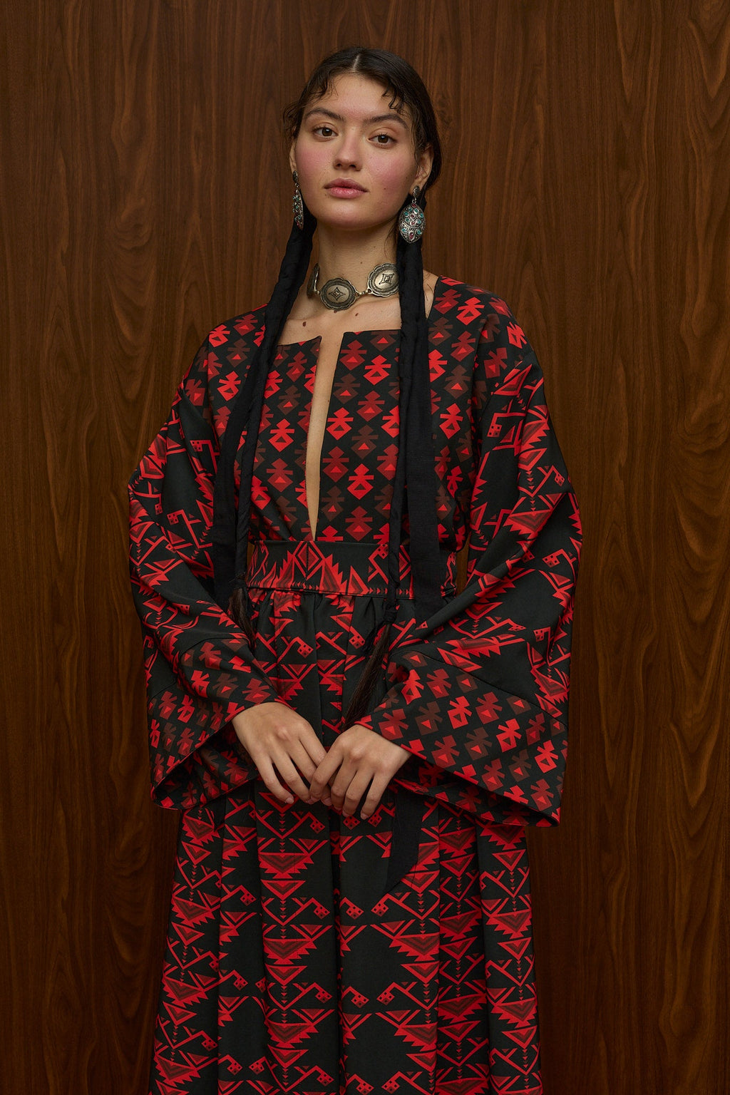 VELENTZA OVERCOAT (RUMPE  BLACK/RED PRINT)