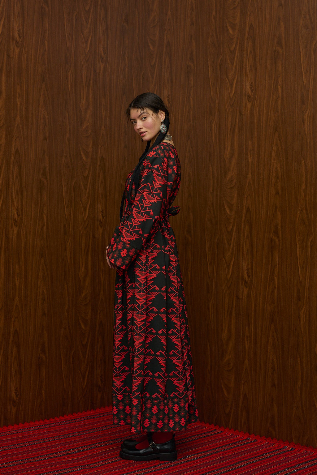 VELENTZA OVERCOAT (RUMPE  BLACK/RED PRINT)