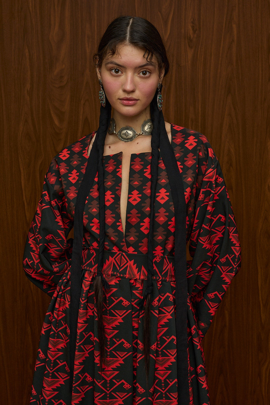 VELENTZA OVERCOAT (RUMPE  BLACK/RED PRINT)