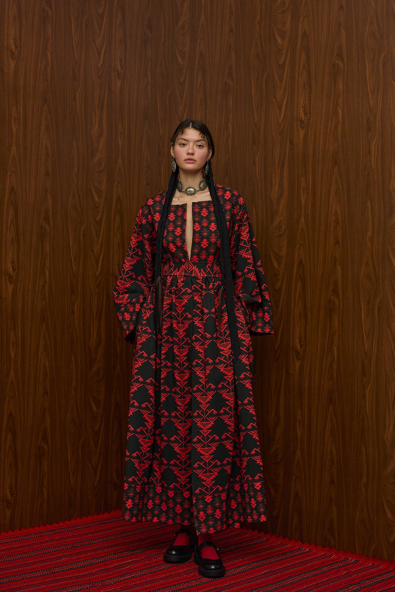 VELENTZA OVERCOAT (RUMPE  BLACK/RED PRINT)