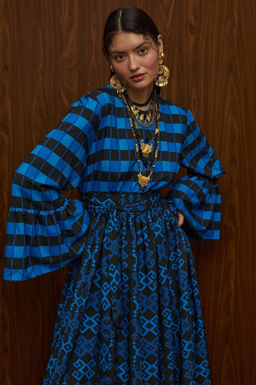 PATITHRA MAXI DRESS (PETES BLUE/BLACK PRINT)