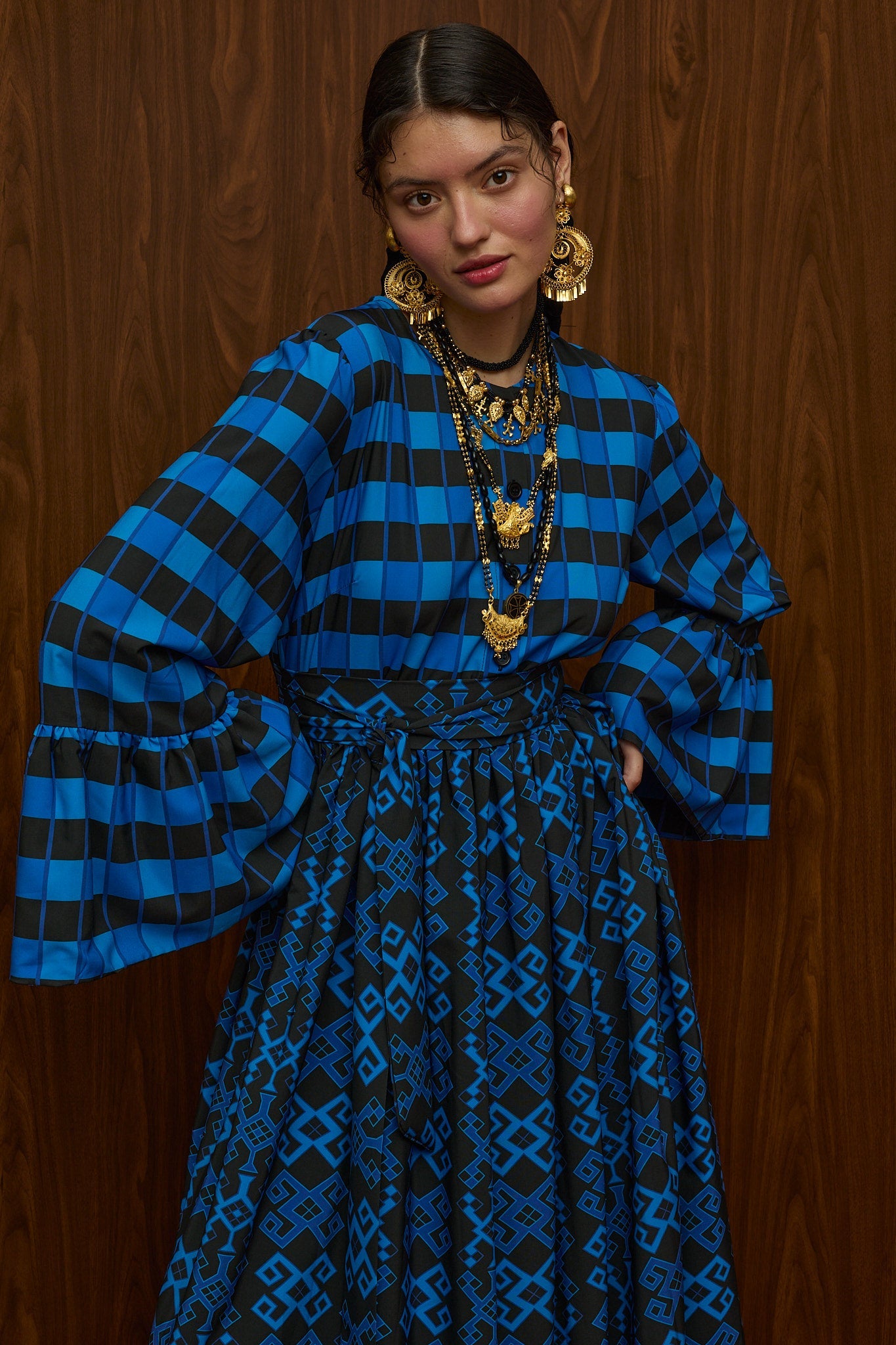 PATITHRA MAXI DRESS (PETES BLUE/BLACK PRINT)