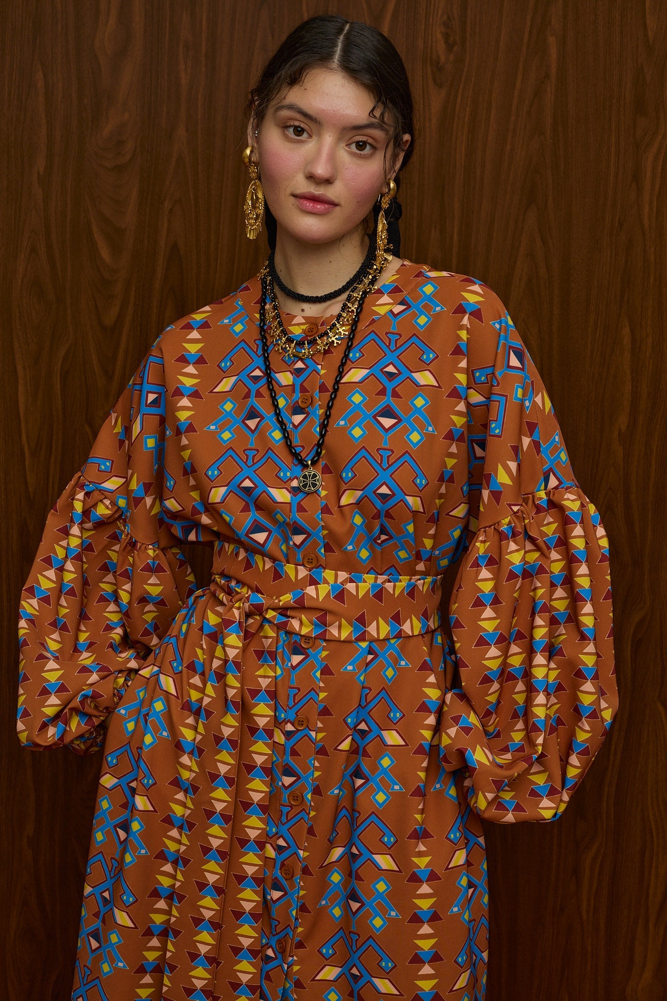 ASPROPOTAMOS MAXI DRESS (AETOS BROWN PRINT)