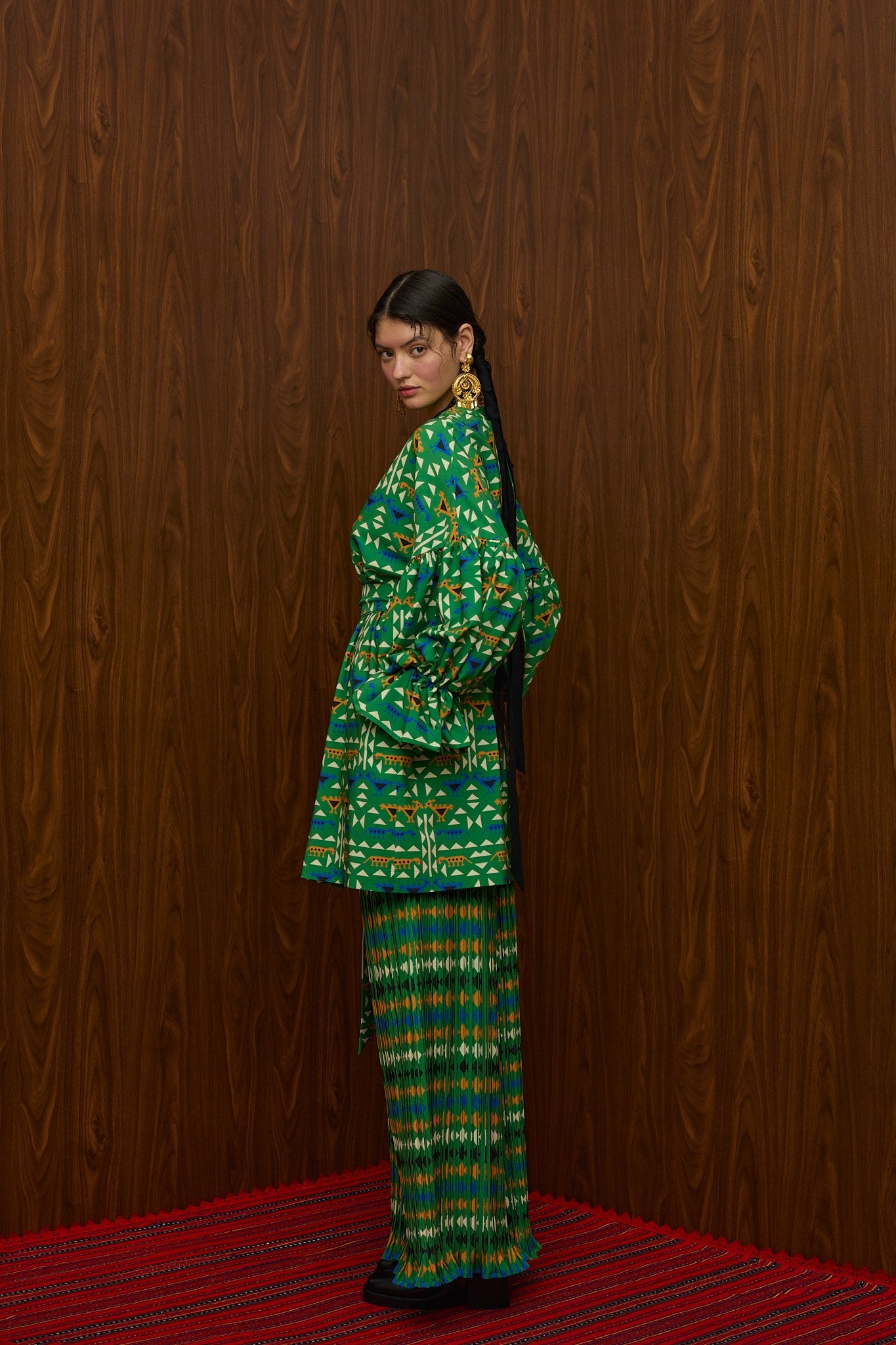 HRAMI PANTS PLISSE (ZOOMORFON GREEN PRINT)