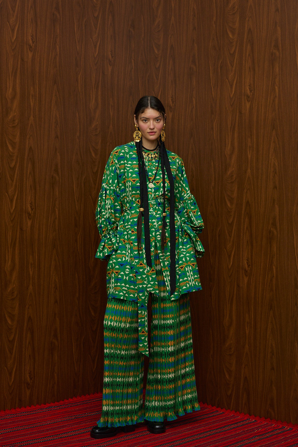 HRAMI PANTS PLISSE (ZOOMORFON GREEN PRINT)