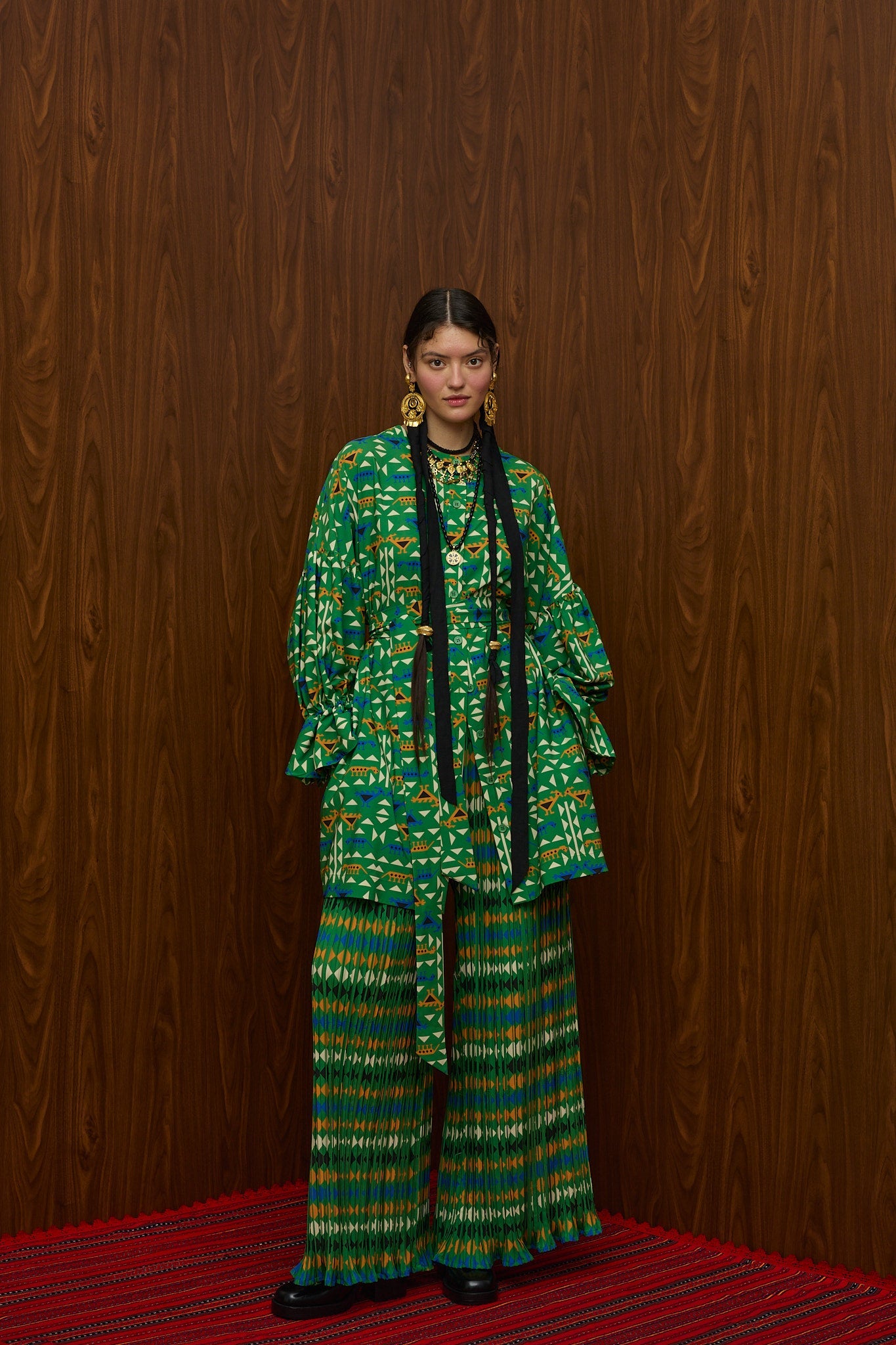 HRAMI PANTS PLISSE (ZOOMORFON GREEN PRINT)