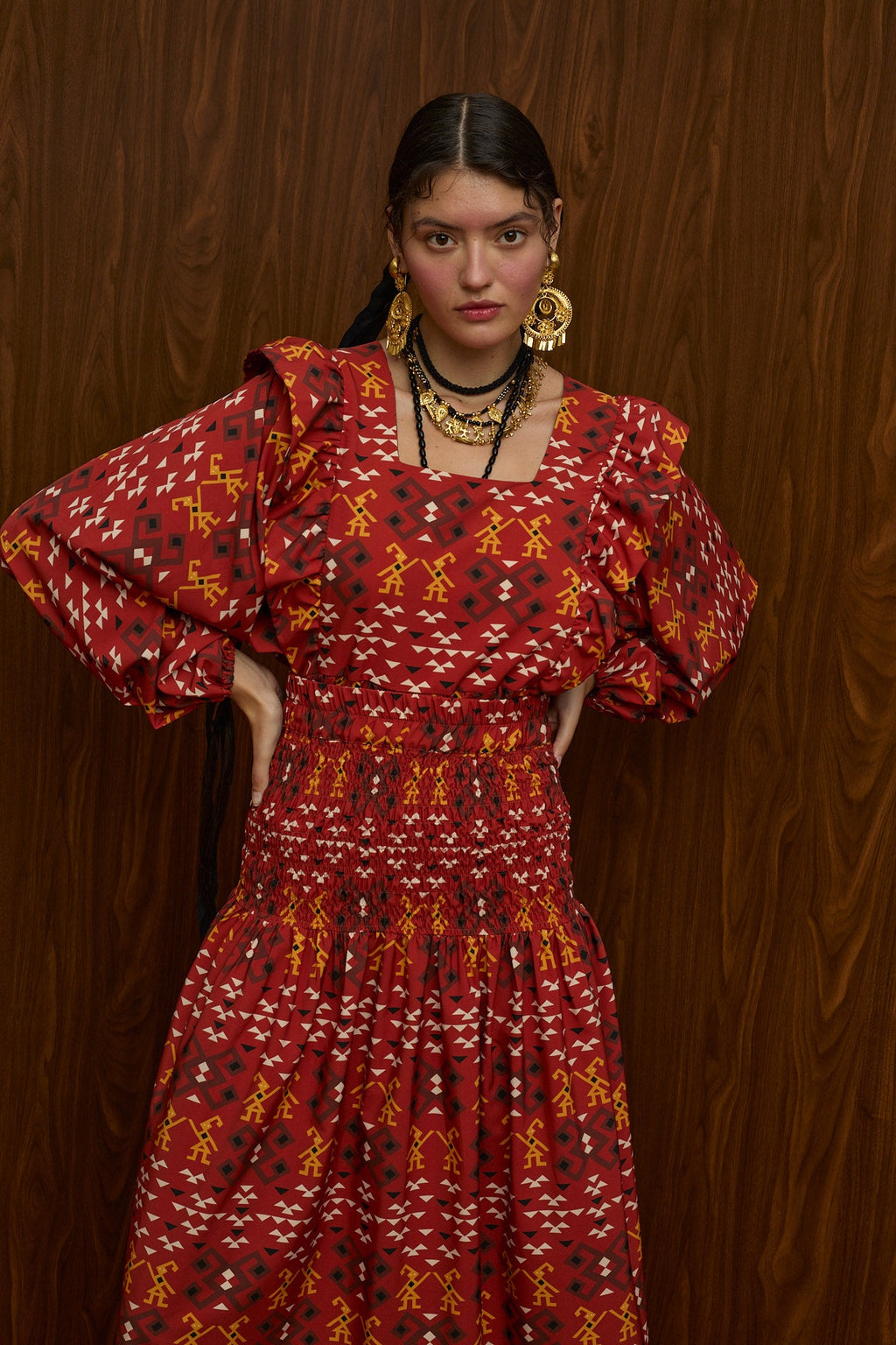 TSIKRIKI SKIRT (EVZONES BORDEAUX PRINT)