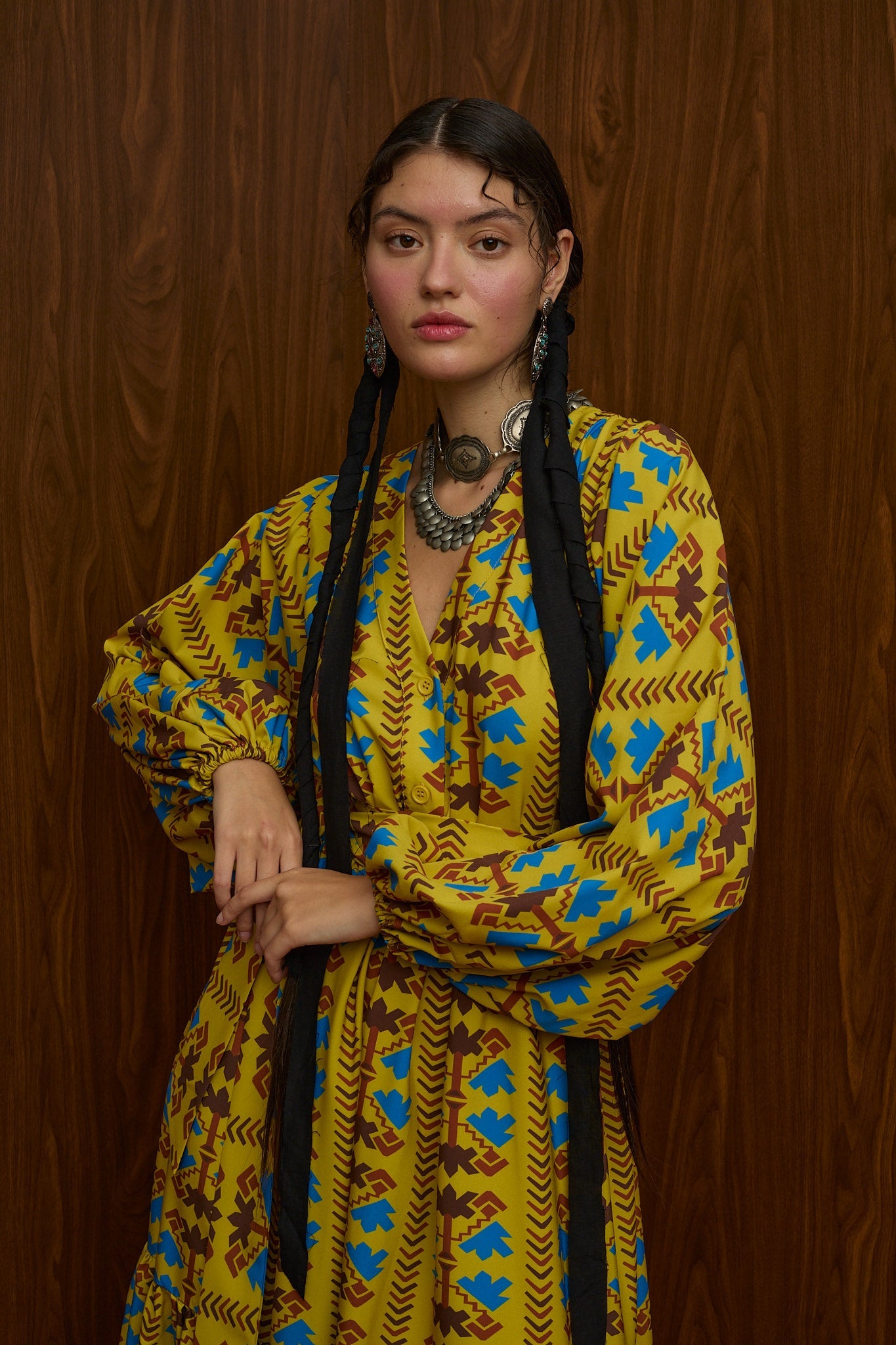 NEMA MAXI DRESS (KOUROUNES MUSTARD PRINT)