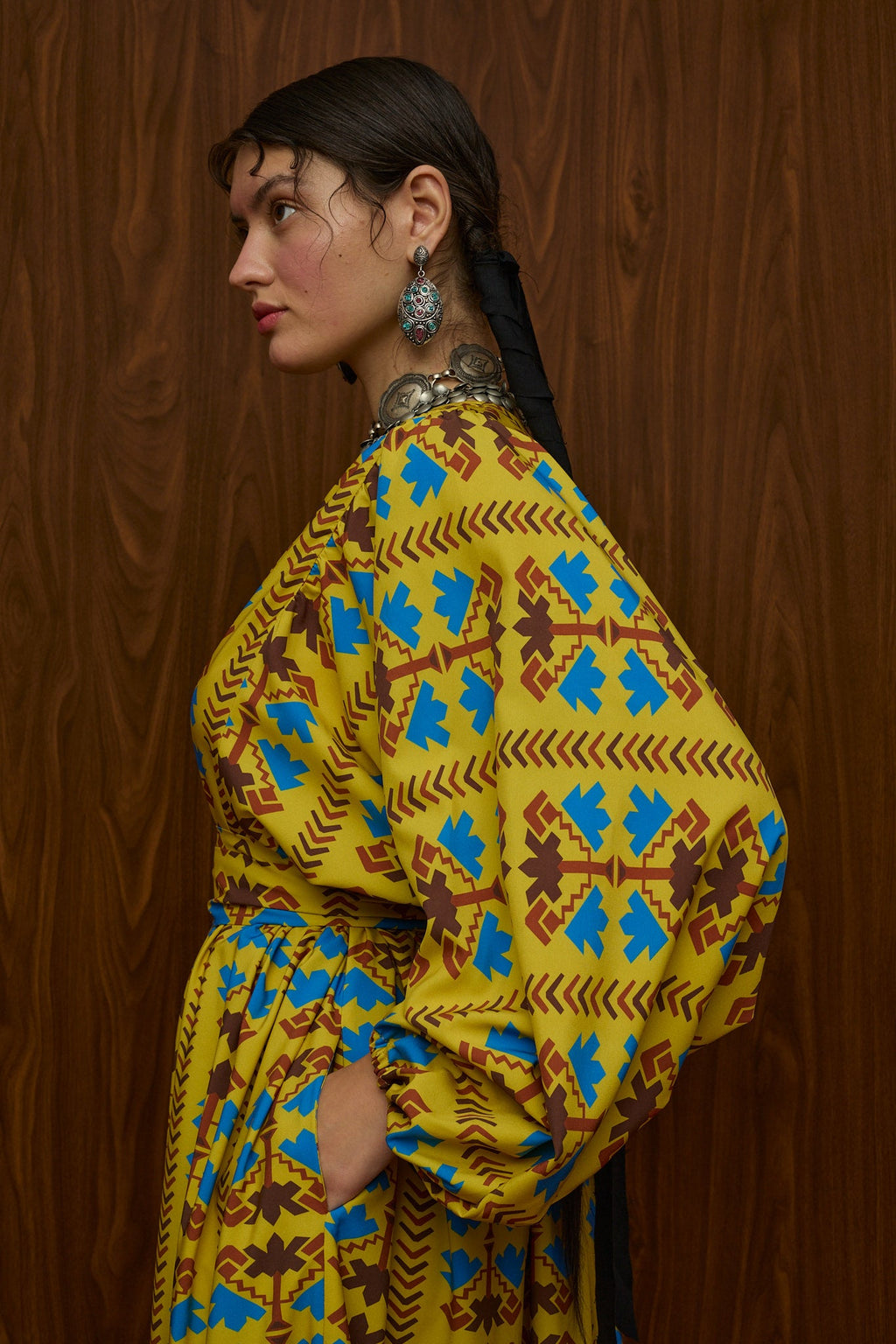 NEMA MAXI DRESS (KOUROUNES MUSTARD PRINT)