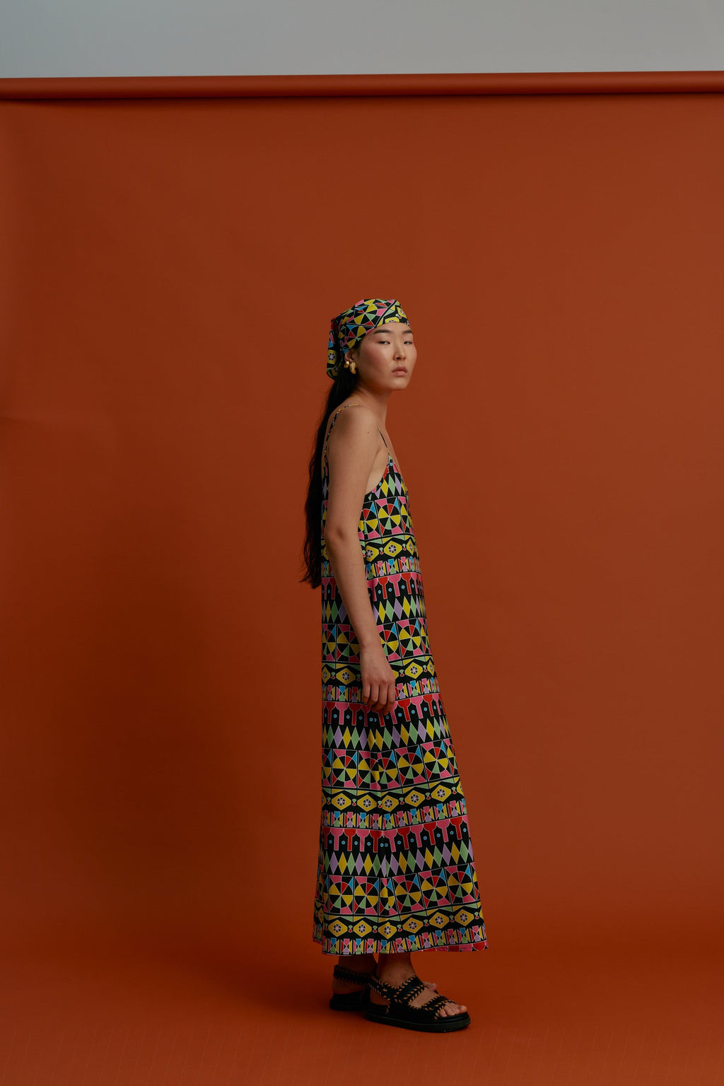LITHI Maxi Dress(Pyrgousika Multi Black)