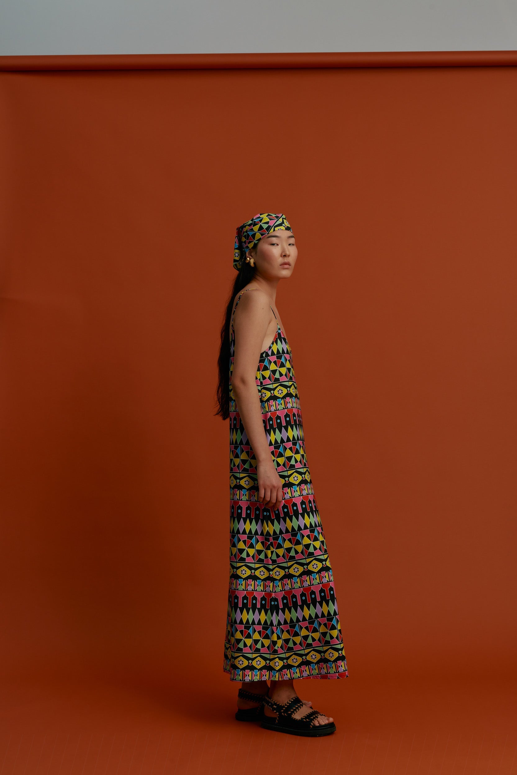 LITHI Maxi Dress(Pyrgousika Multi Black)