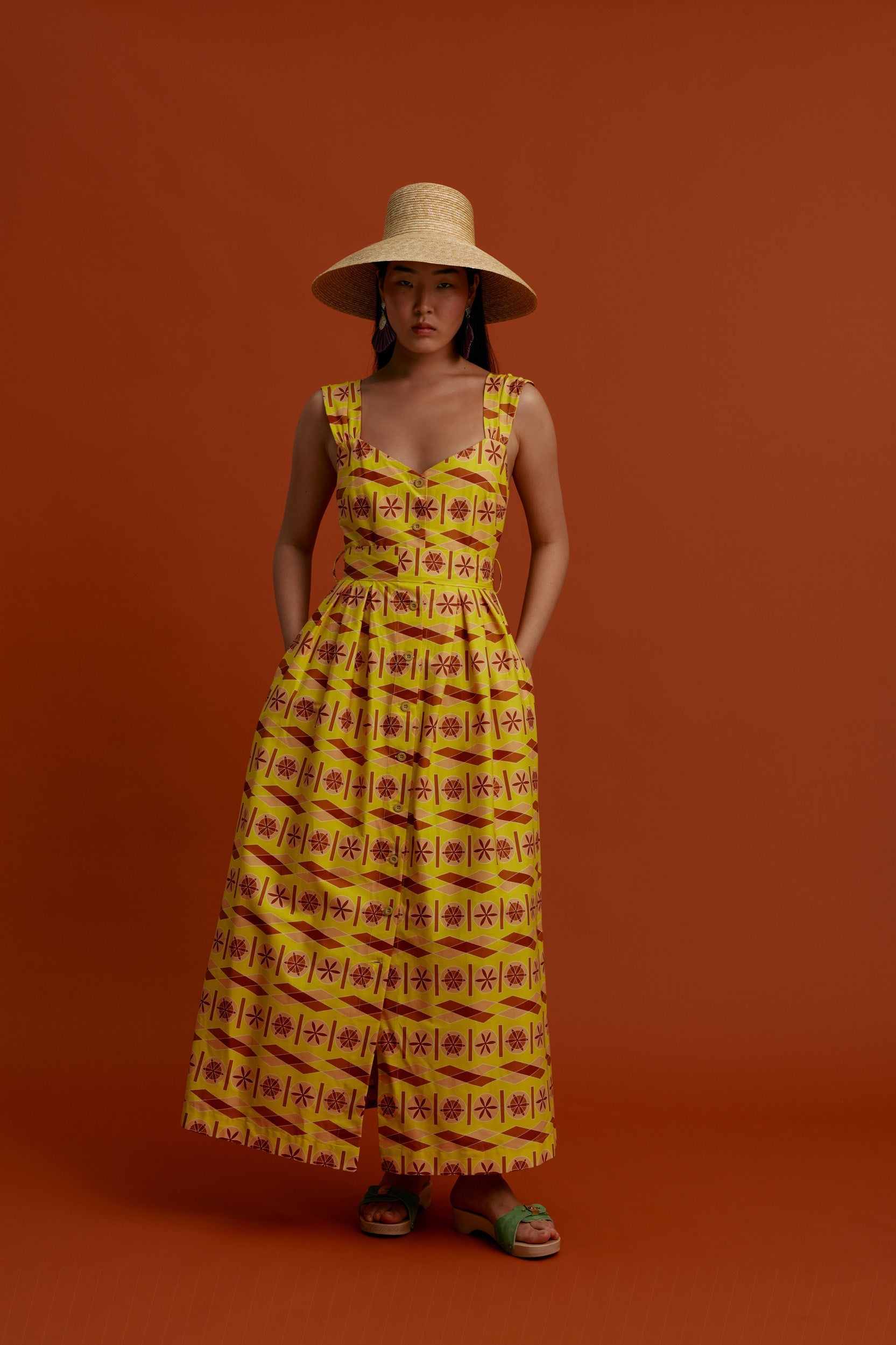 KARDAMYLA Maxi Dress (Pyrgousika lime&brown)